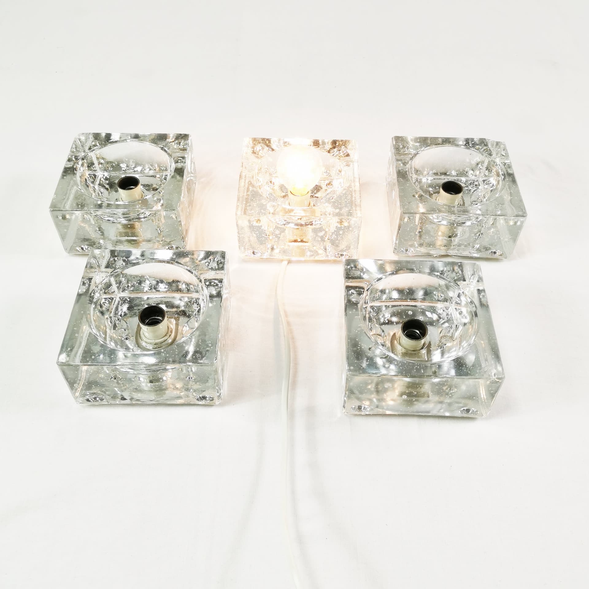 Set of five wall sconces Ice Cubes, transparent glass, by L. Beilharz, Muller & Zimmer, Germany, 1970s. - 349776