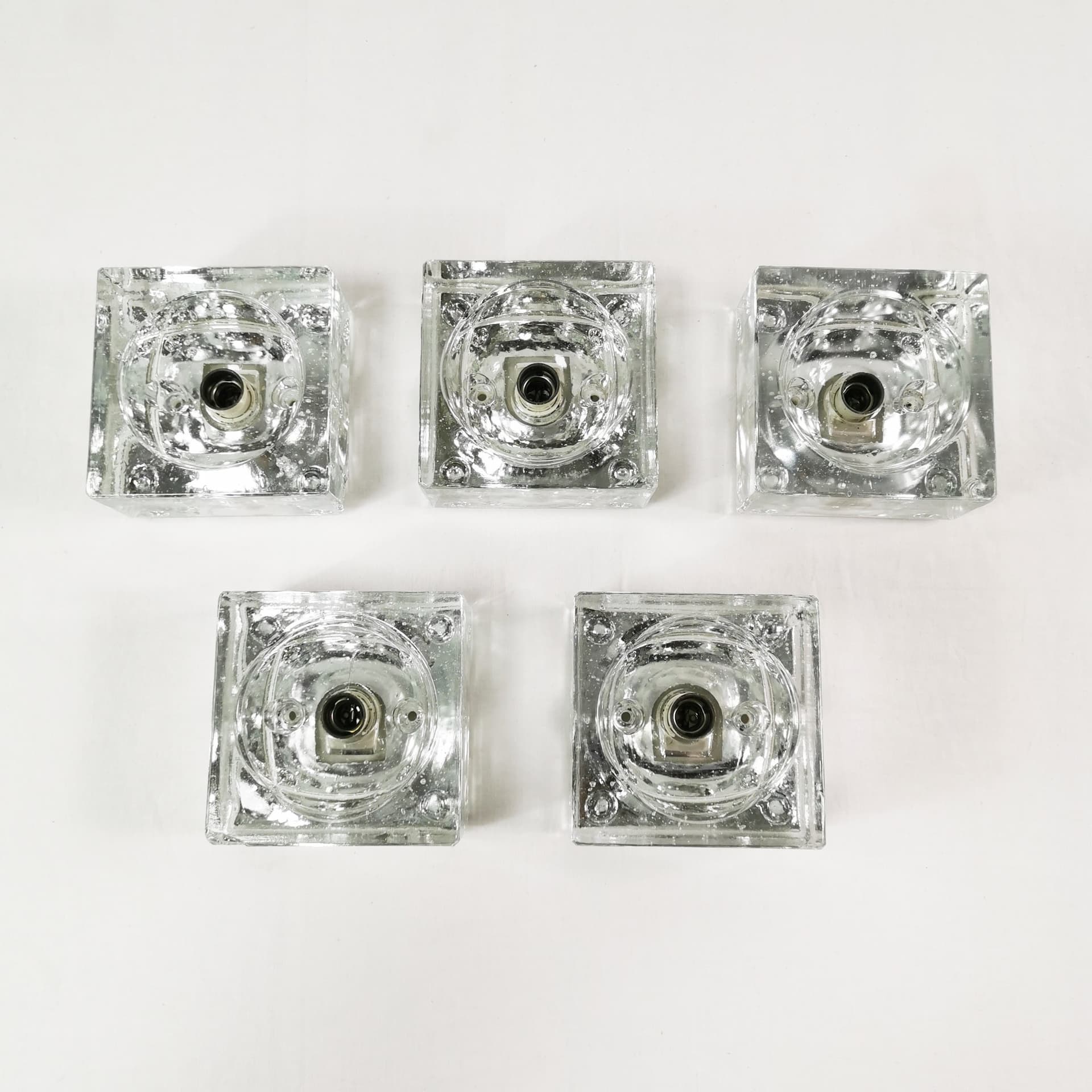 Set of five wall sconces Ice Cubes, transparent glass, by L. Beilharz, Muller & Zimmer, Germany, 1970s. - 349772