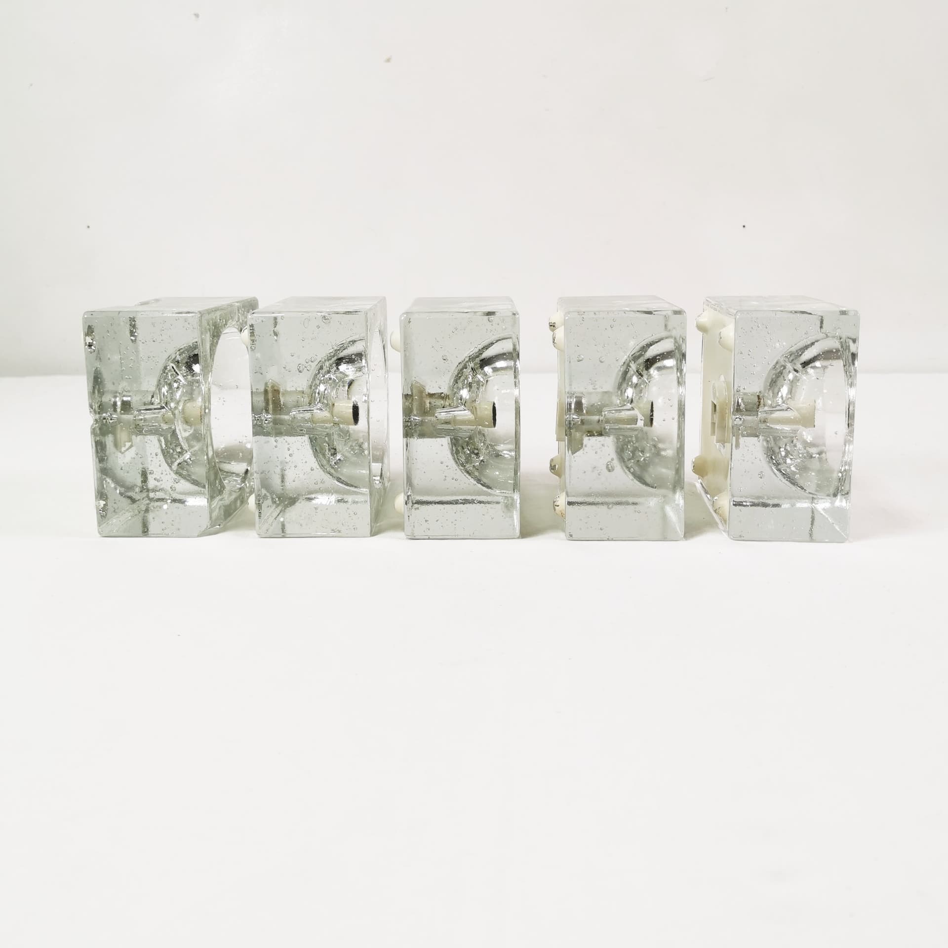 Set of five wall sconces Ice Cubes, transparent glass, by L. Beilharz, Muller & Zimmer, Germany, 1970s. - 349766