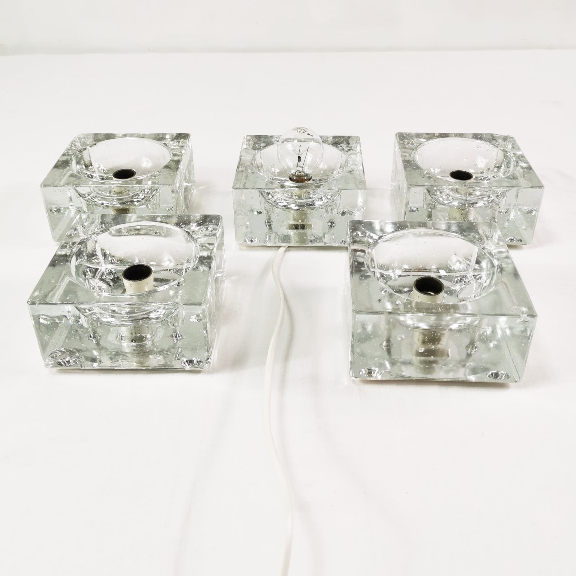 Set of five wall sconces Ice Cubes, transparent glass, by L. Beilharz, Muller & Zimmer, Germany, 1970s. - 349775