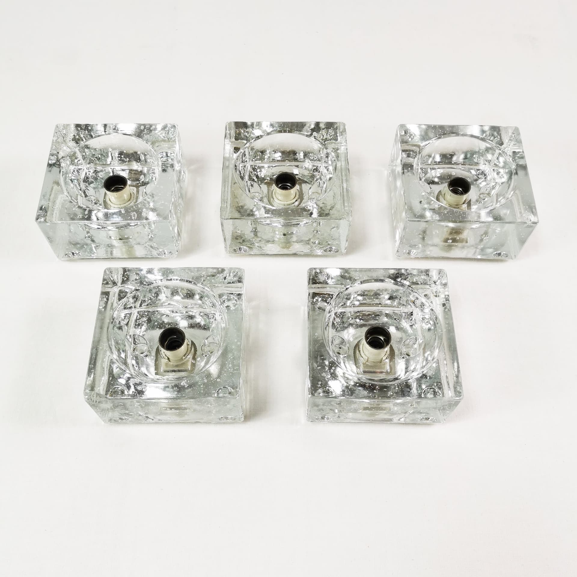 Set of five wall sconces Ice Cubes, transparent glass, by L. Beilharz, Muller & Zimmer, Germany, 1970s. - 349774