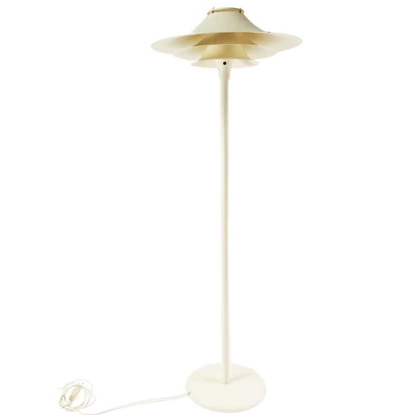 Floor lamp, white metal, Lyfa, Denmark, 1970s.
