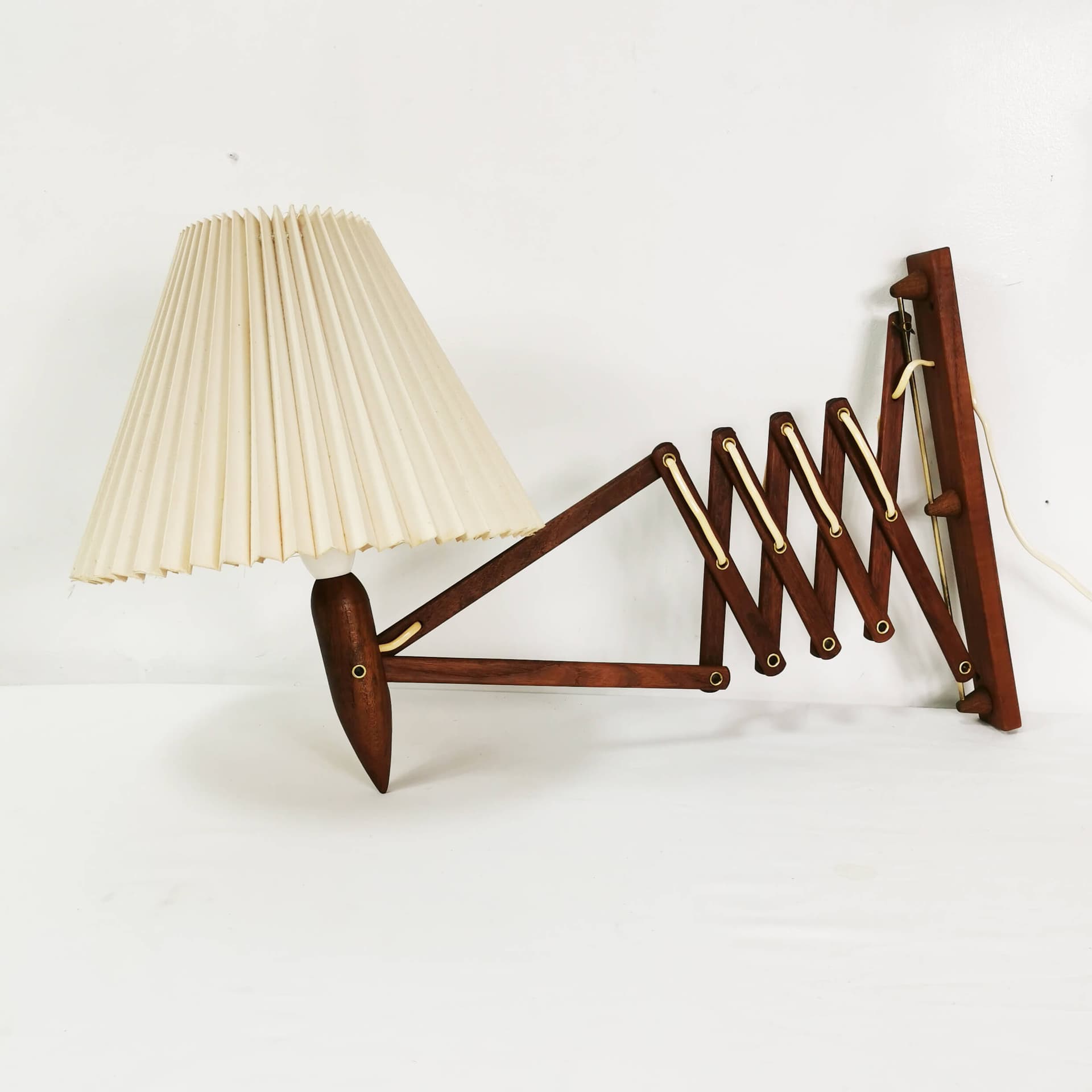 Wall Scissor Lamp, brown teak, by E. Hansen, Denmark, 1960s. - 349806