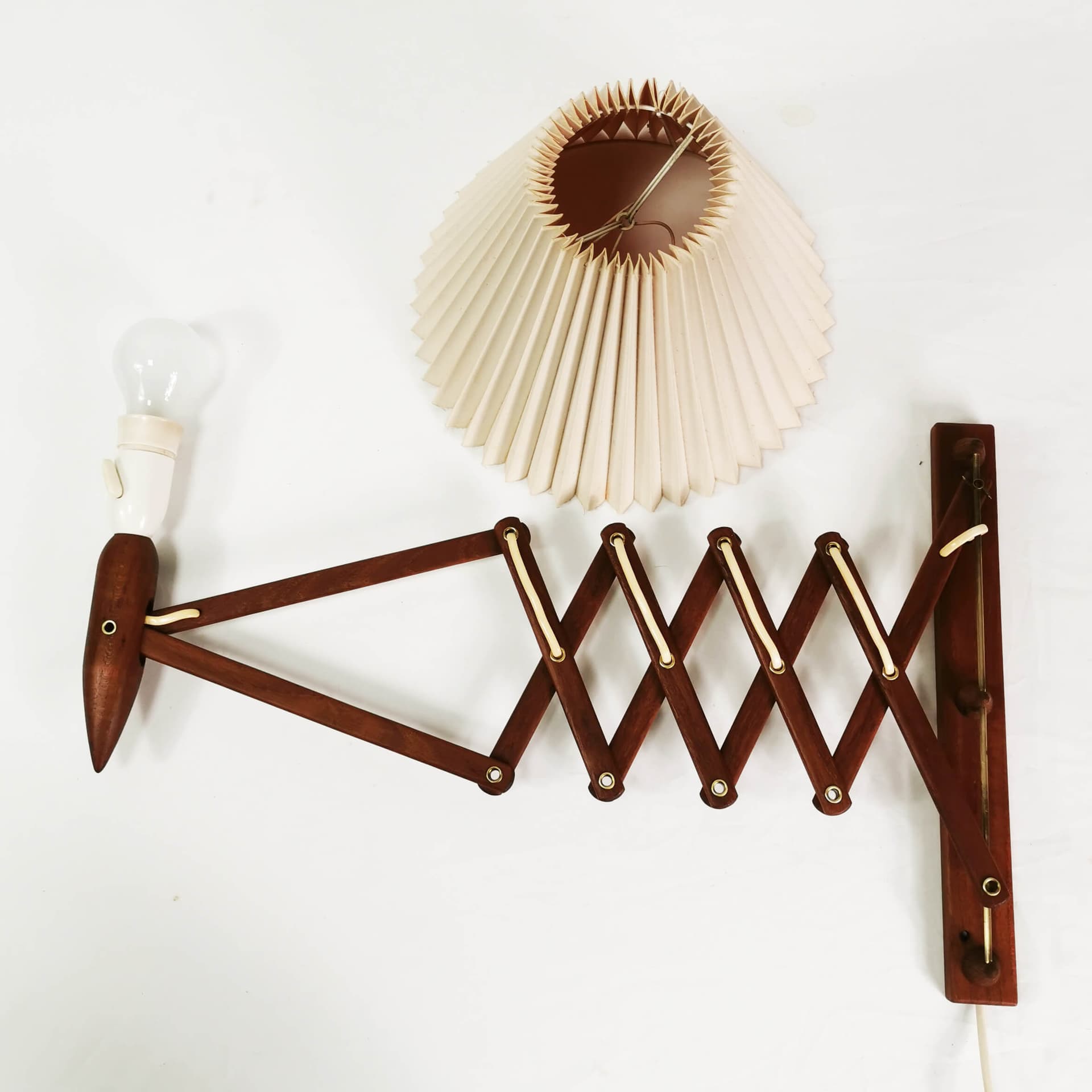 Wall Scissor Lamp, brown teak, by E. Hansen, Denmark, 1960s. - 349813
