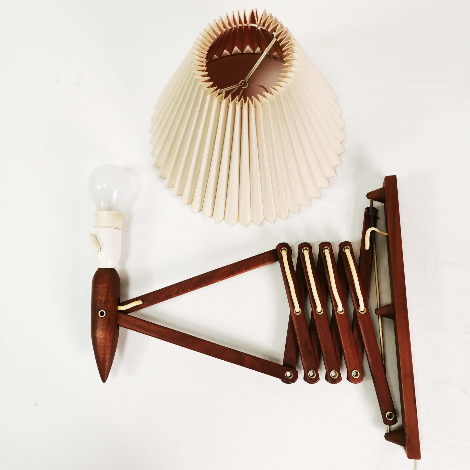Wall Scissor Lamp, brown teak, by E. Hansen, Denmark, 1960s. - 349812