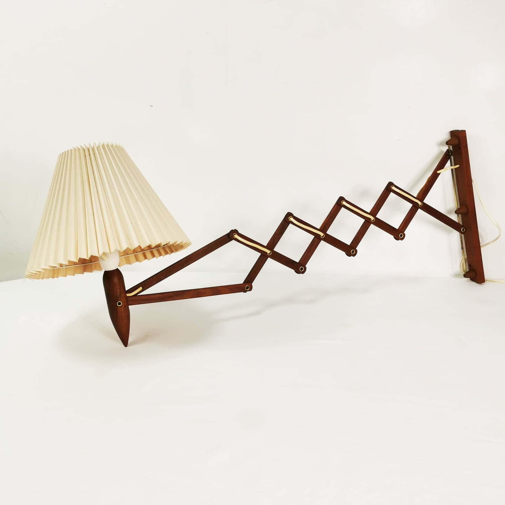 Wall Scissor Lamp, brown teak, by E. Hansen, Denmark, 1960s. - 349807