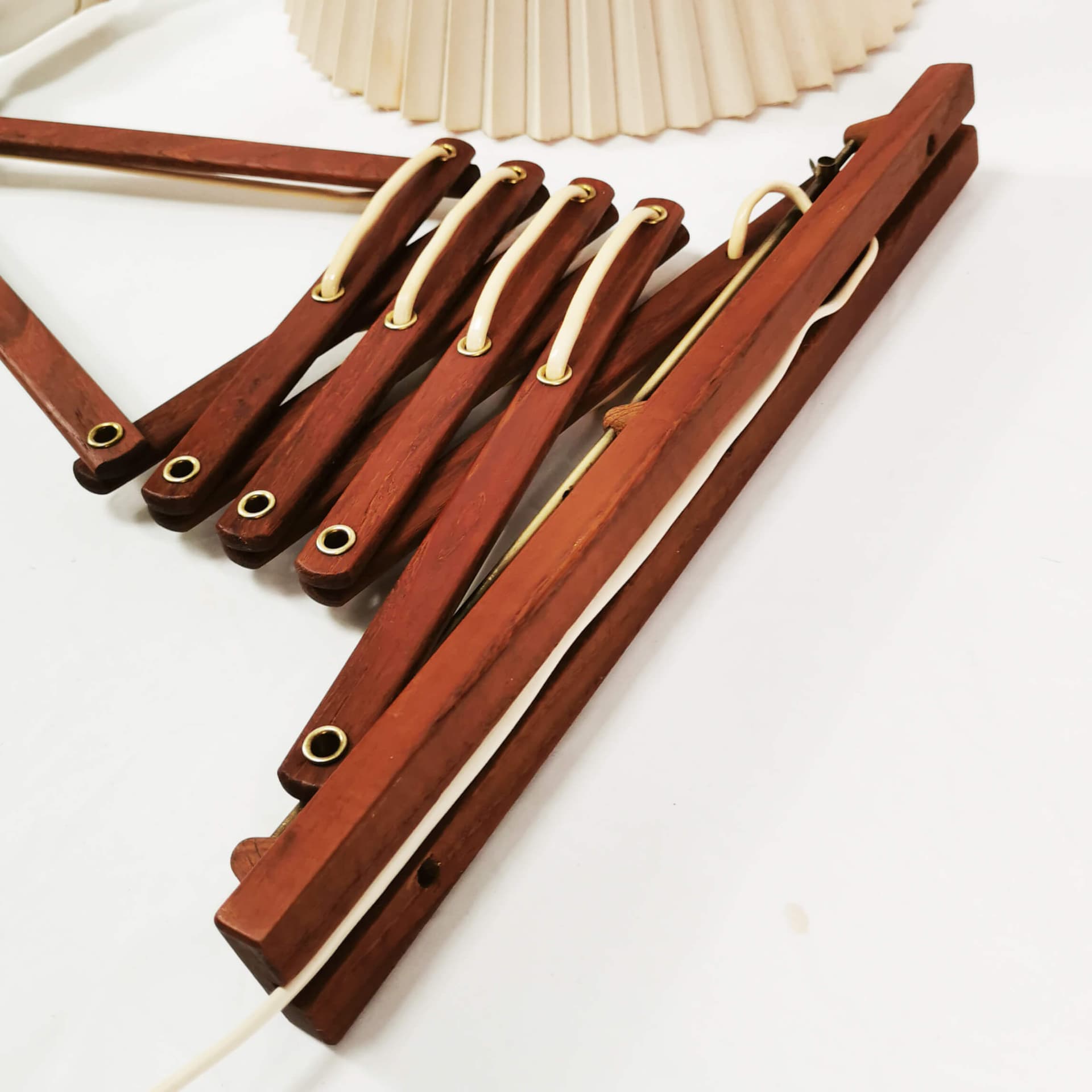 Wall Scissor Lamp, brown teak, by E. Hansen, Denmark, 1960s. - 349814