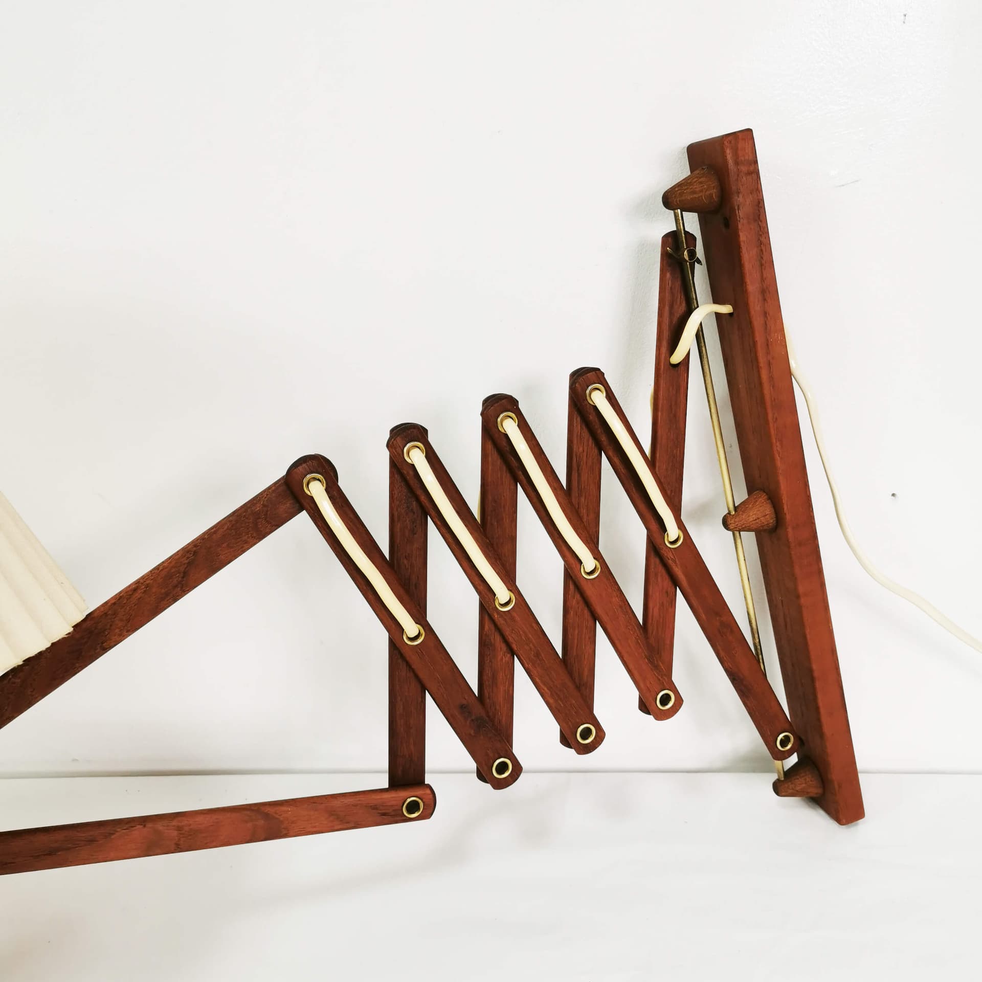 Wall Scissor Lamp, brown teak, by E. Hansen, Denmark, 1960s. - 349811
