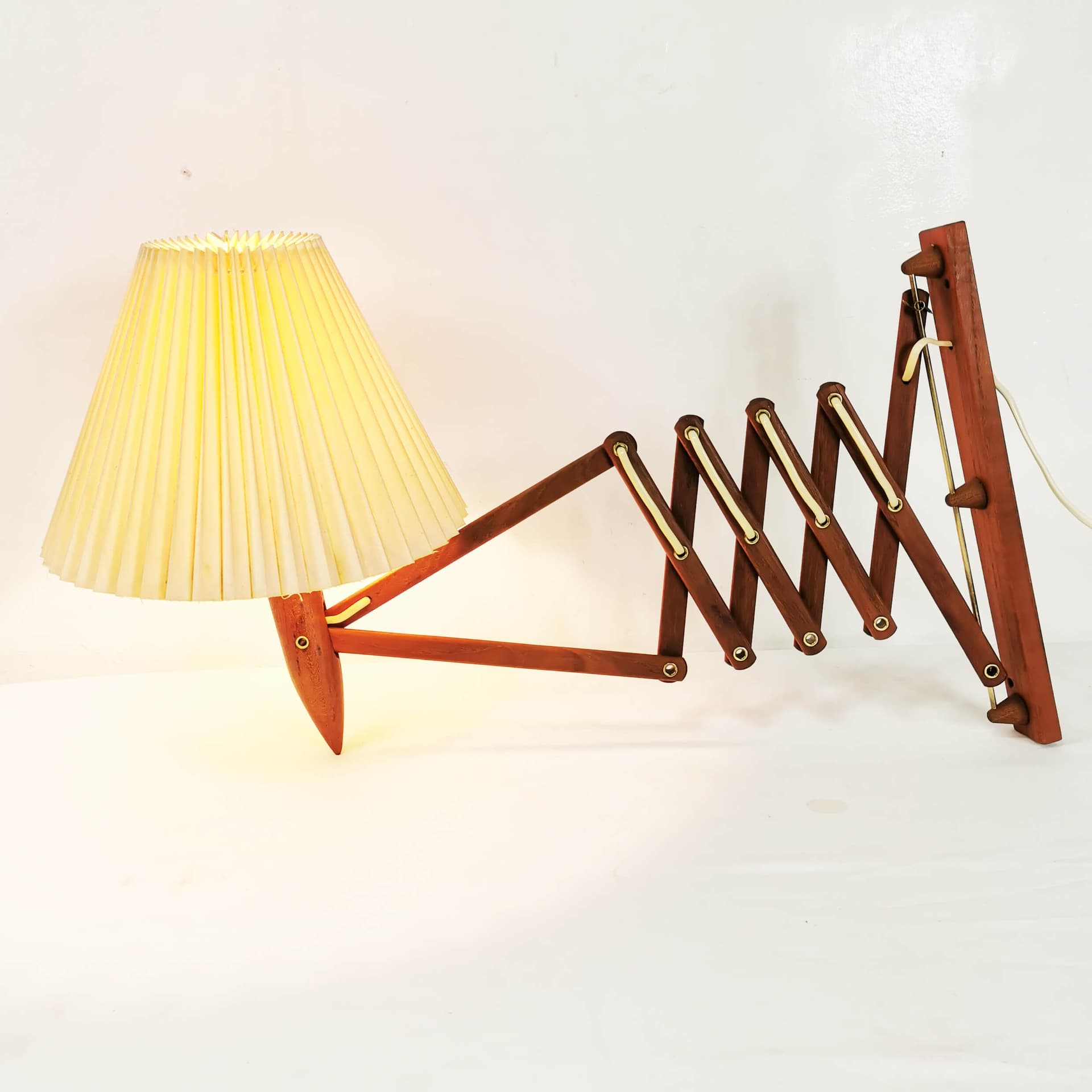 Wall Scissor Lamp, brown teak, by E. Hansen, Denmark, 1960s. - 349808