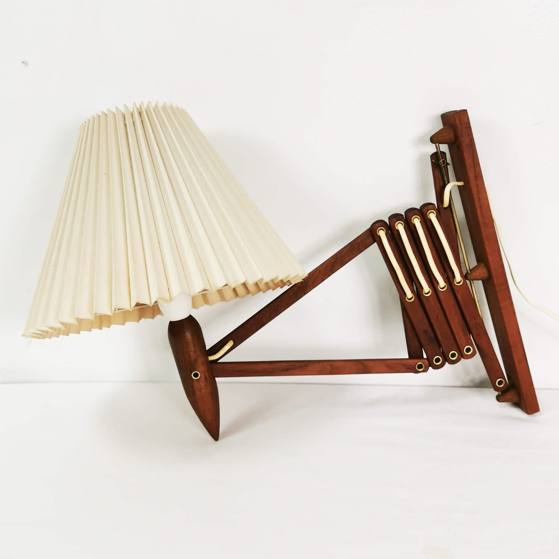 Wall Scissor Lamp, brown teak, by E. Hansen, Denmark, 1960s. - 349816