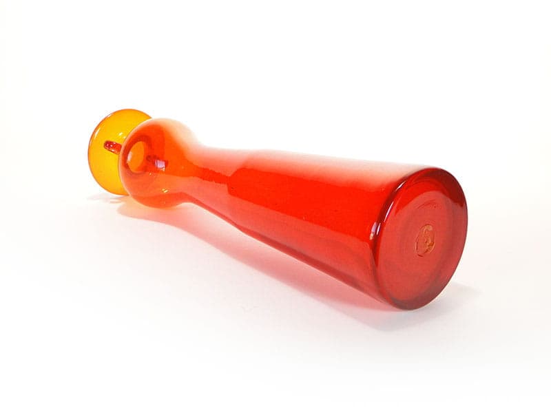Art glass vase, red orange transparent glass, by K. Krawczyk, Poland, 1970s. - 349868