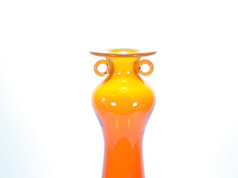 Art glass vase, red orange transparent glass, by K. Krawczyk, Poland, 1970s. - 349863