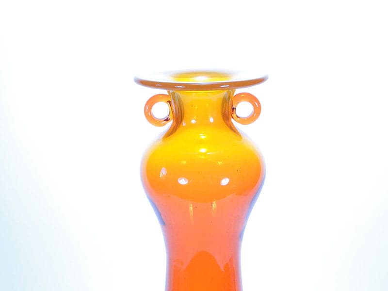 Art glass vase, red orange transparent glass, by K. Krawczyk, Poland, 1970s. - 349864