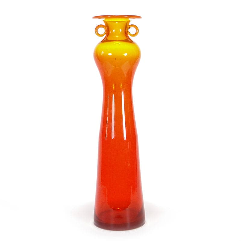 Art glass vase, red orange transparent glass, by K. Krawczyk, Poland, 1970s. - 349866
