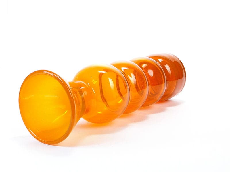 Vase Bałwanek, orange soda-lime glass, by K. Krawczyk, Huta Szkła Artystycznego Barbara, Poland, 1970s. - 349874