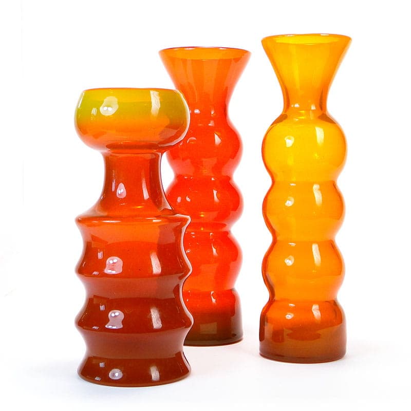 Vase Bałwanek, orange soda-lime glass, by K. Krawczyk, Huta Szkła Artystycznego Barbara, Poland, 1970s. - 349876