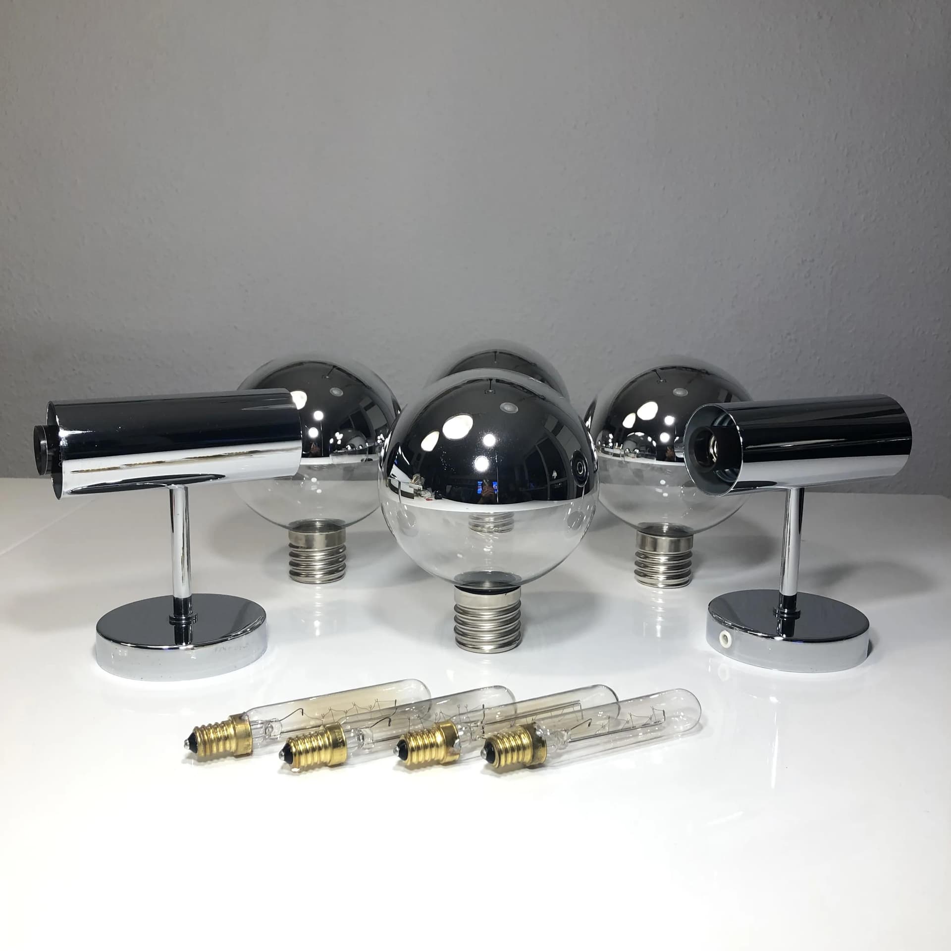 Pair of sconces Space Age, chrome silver metal, glass, by M. Ishi, Staff Leuchten, Germany, 1970s. - 25978