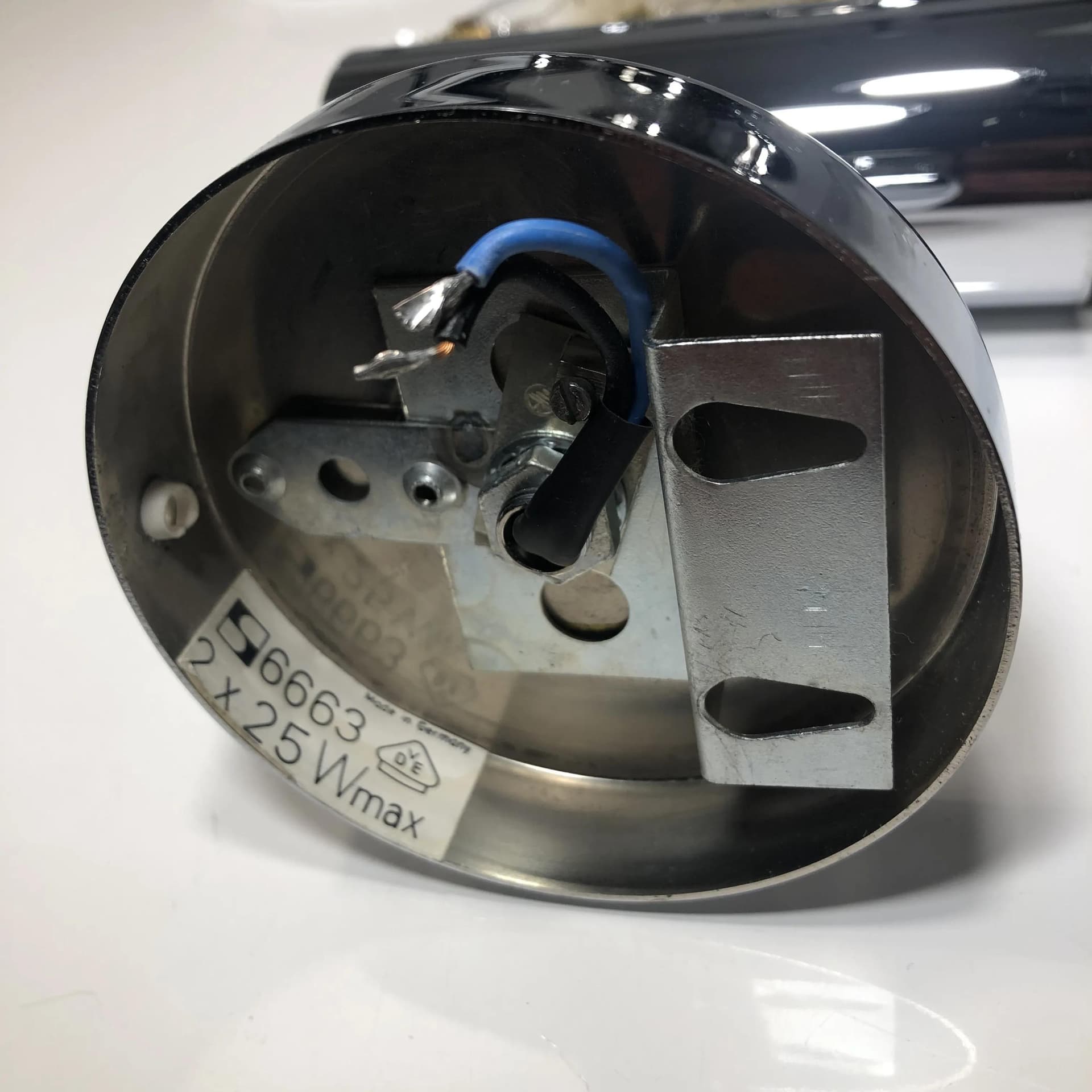 Pair of sconces Space Age, chrome silver metal, glass, by M. Ishi, Staff Leuchten, Germany, 1970s. - 25977