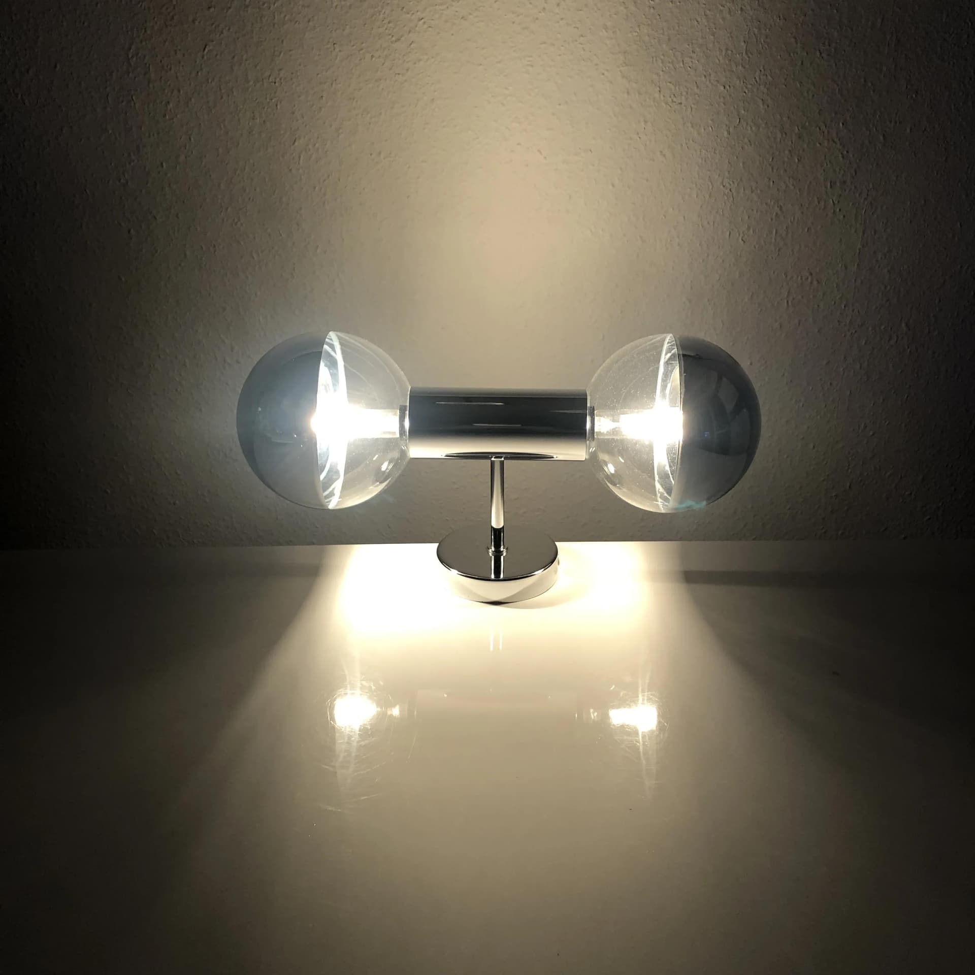 Pair of sconces Space Age, chrome silver metal, glass, by M. Ishi, Staff Leuchten, Germany, 1970s. - 25979