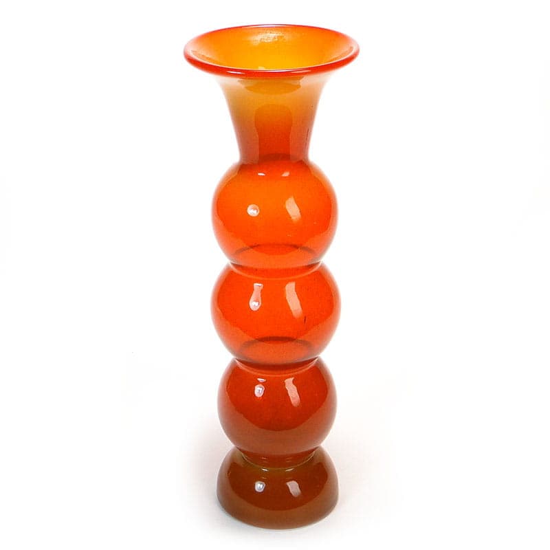 Vase Bałwanek, orange yellow soda-lime glass, by K. Krawczyk, Poland, 1970s. - 349894