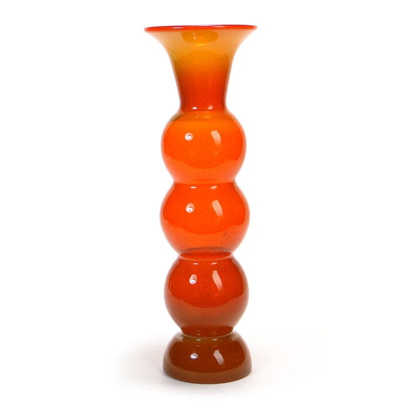 Vase Bałwanek, orange yellow soda-lime glass, by K. Krawczyk, Poland, 1970s.