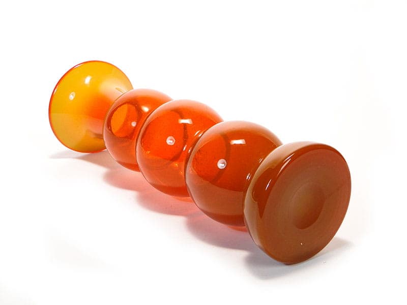 Vase Bałwanek, orange yellow soda-lime glass, by K. Krawczyk, Poland, 1970s. - 349899