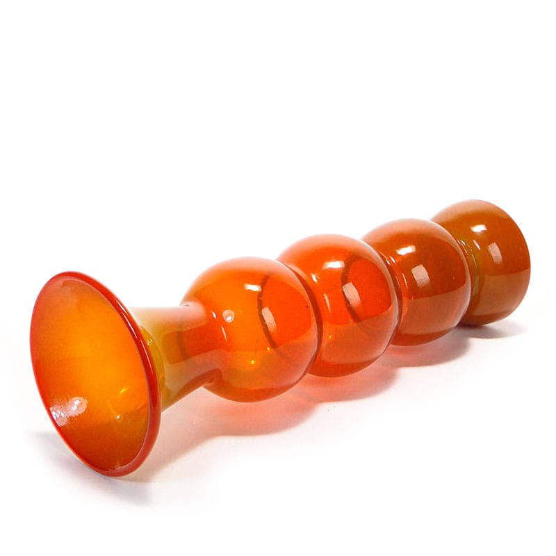 Vase Bałwanek, orange yellow soda-lime glass, by K. Krawczyk, Poland, 1970s. - 349897