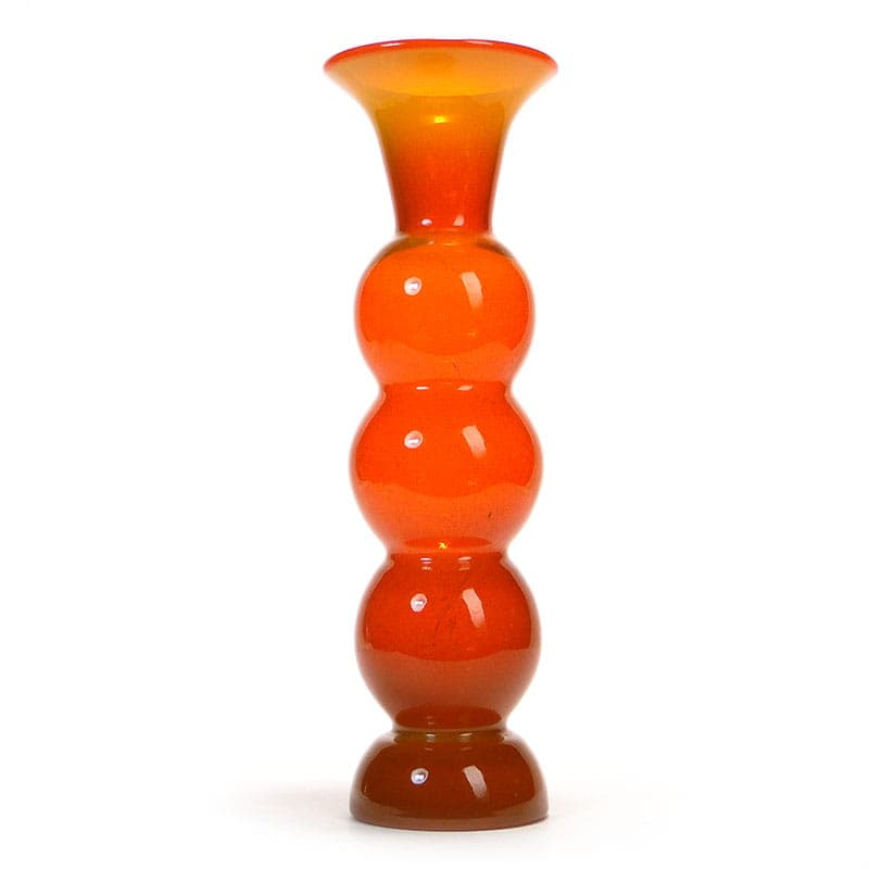 Vase Bałwanek, orange yellow soda-lime glass, by K. Krawczyk, Poland, 1970s. - 349896