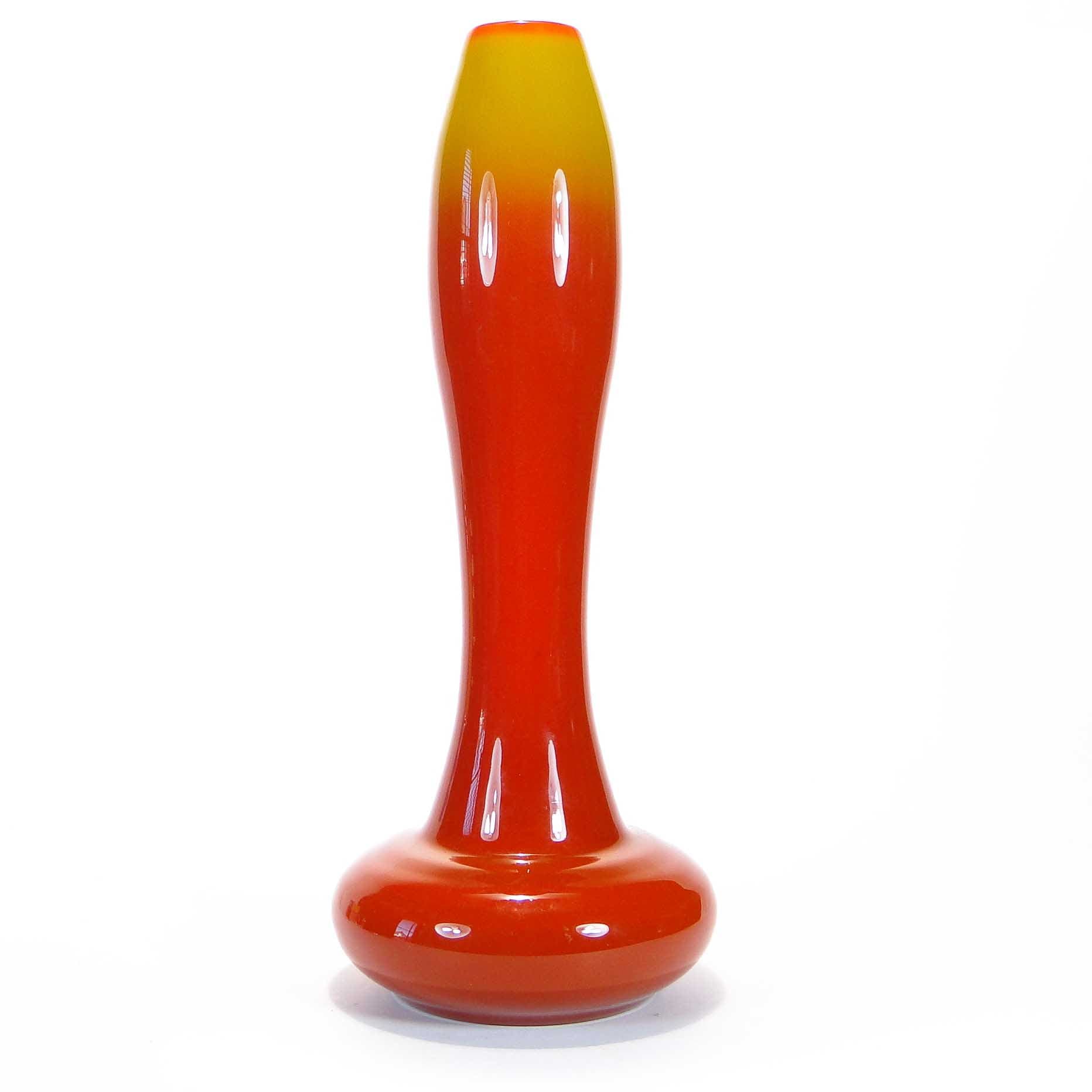 Vase Herkules, red orange yellow glass, by E. Gerczuk-Moskaluk, Poland, 1980s
