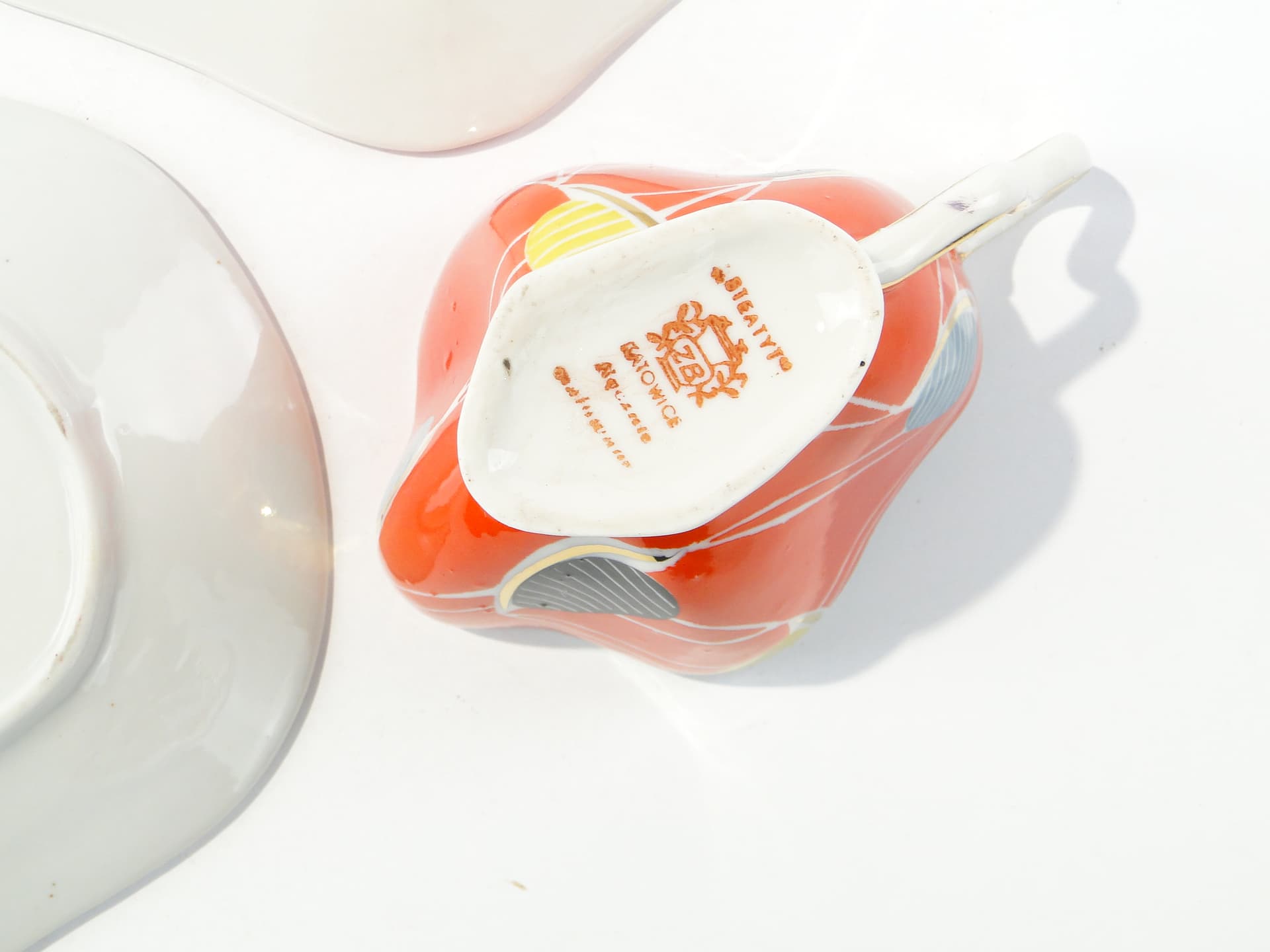 Breakfast set, pop-art, white orange black yellow blue gold porcelain, Steatyt, Poland, 1960s. - 349942