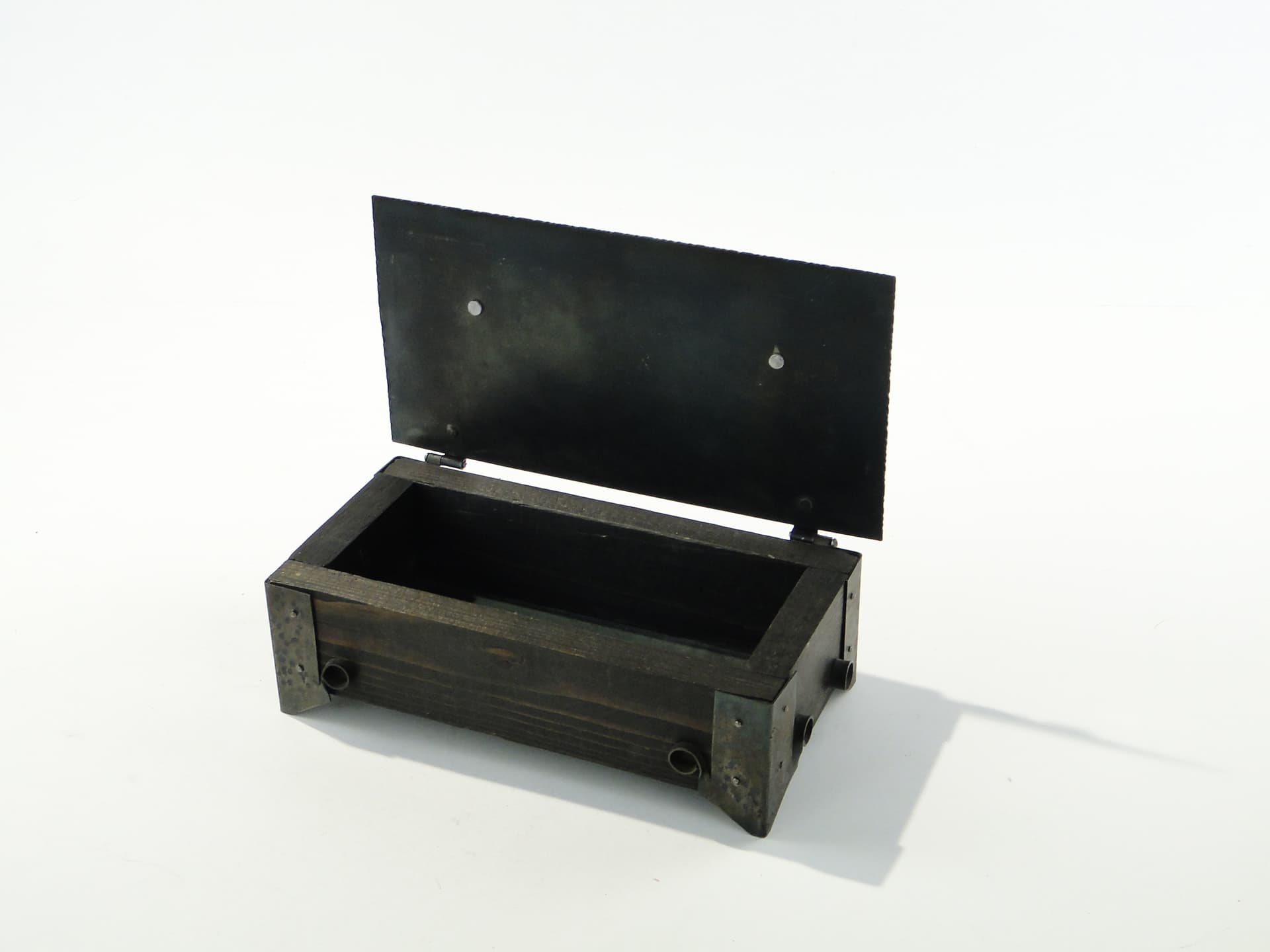 Desk casket, graphite, stained wood, patinated steel, 1960s - 349956