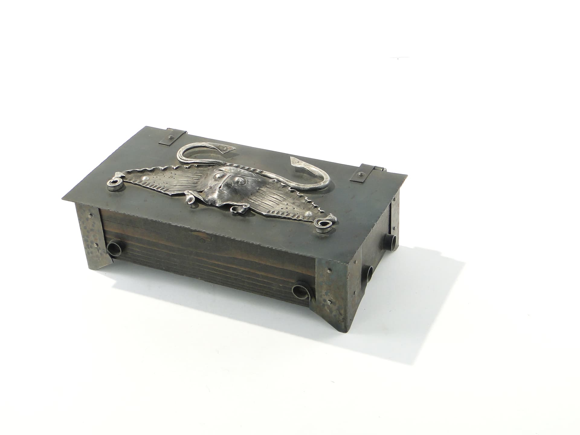 Desk casket, graphite, stained wood, patinated steel, 1960s - 349952