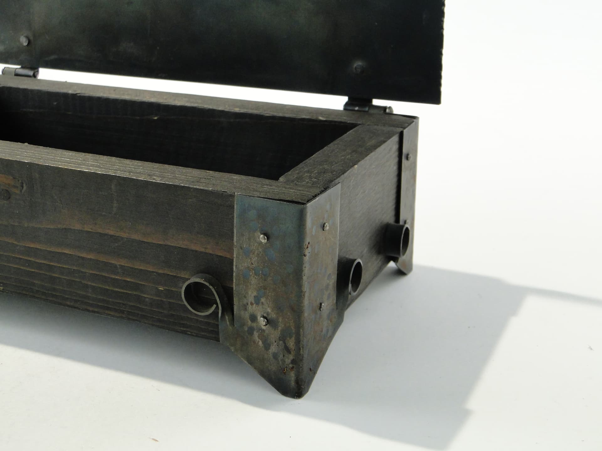 Desk casket, graphite, stained wood, patinated steel, 1960s - 349957
