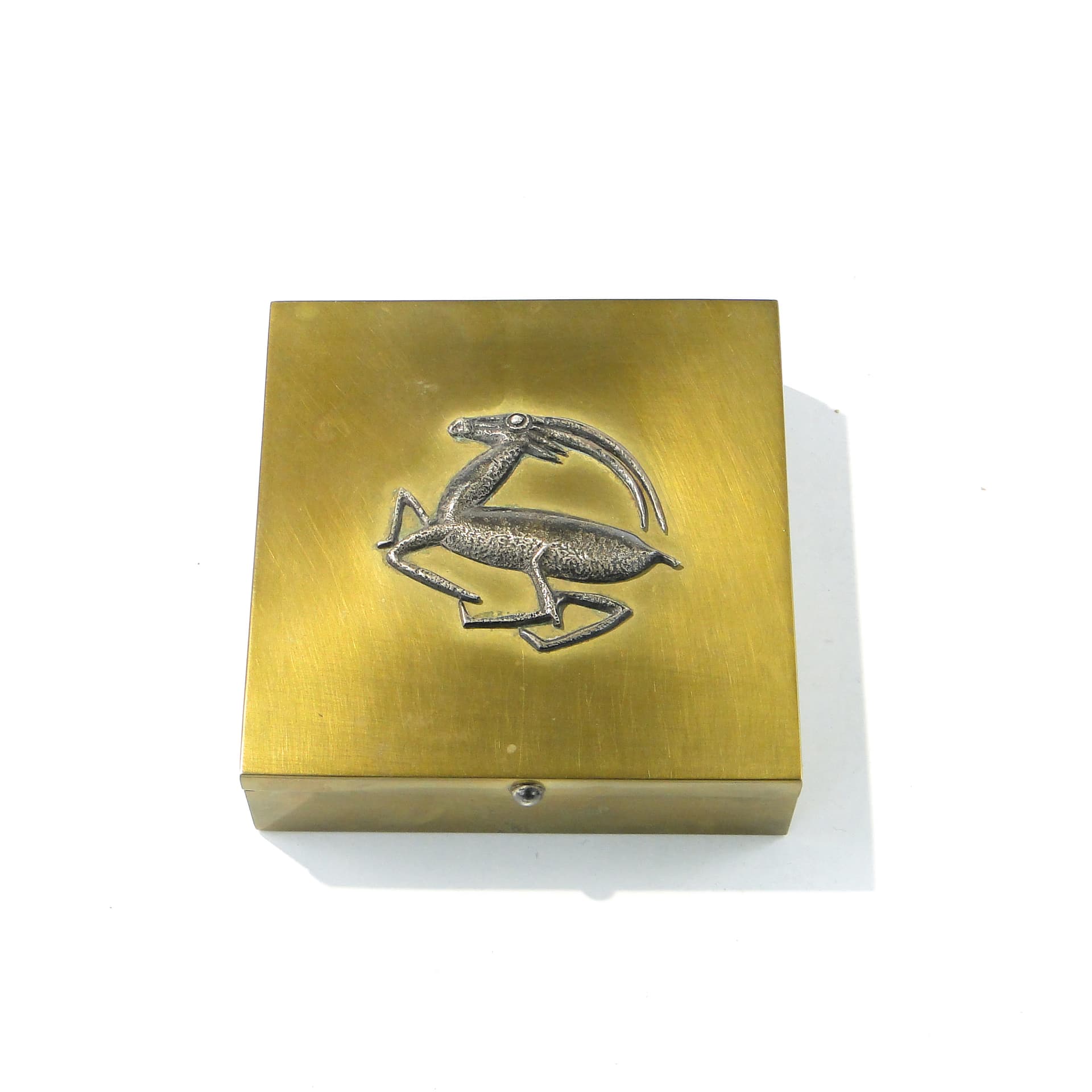 Desk box Art Deco, gold brass, brown walnut, Belgium, 1930s