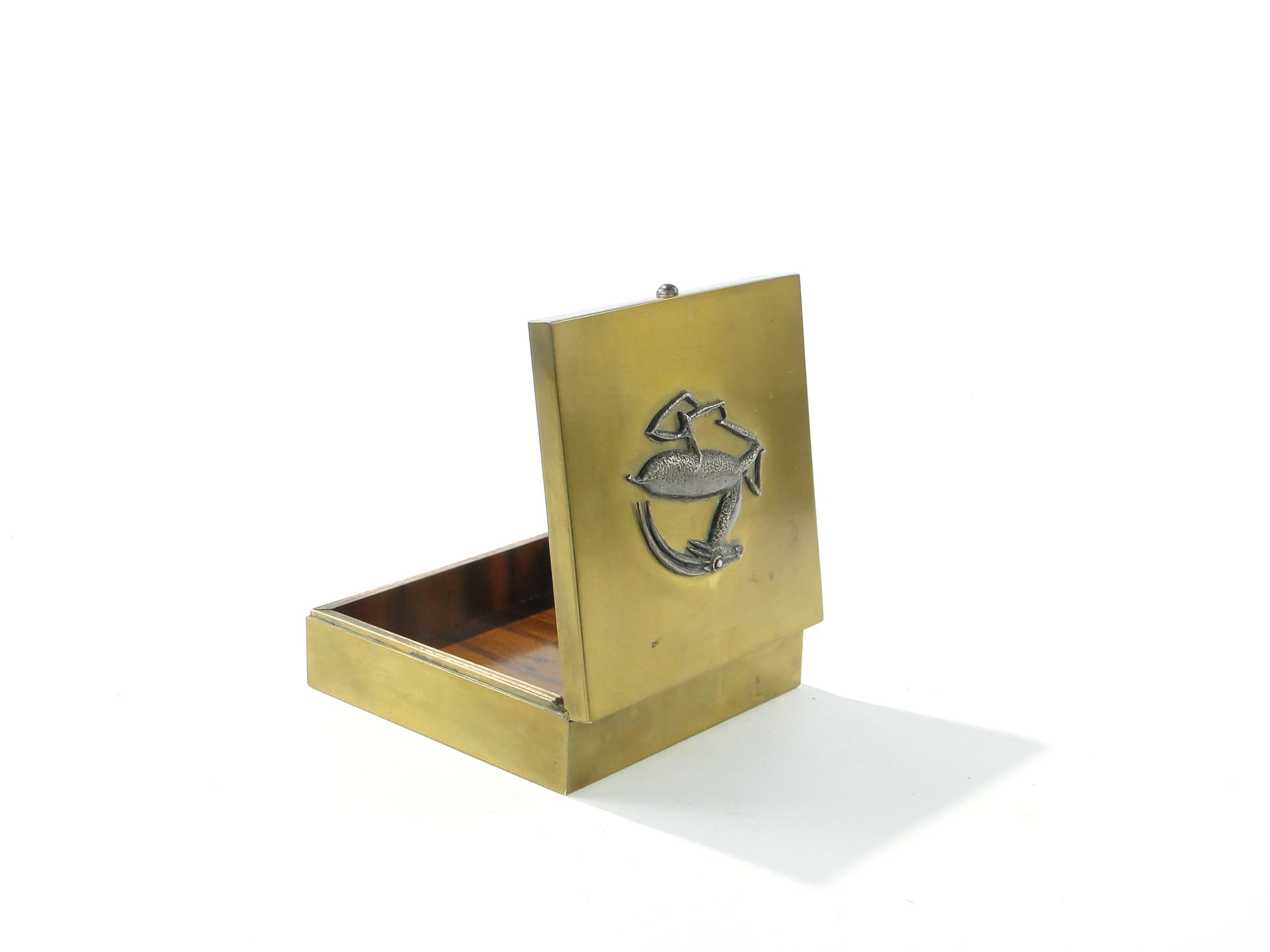 Desk box Art Deco, gold brass, brown walnut, Belgium, 1930s - 349962