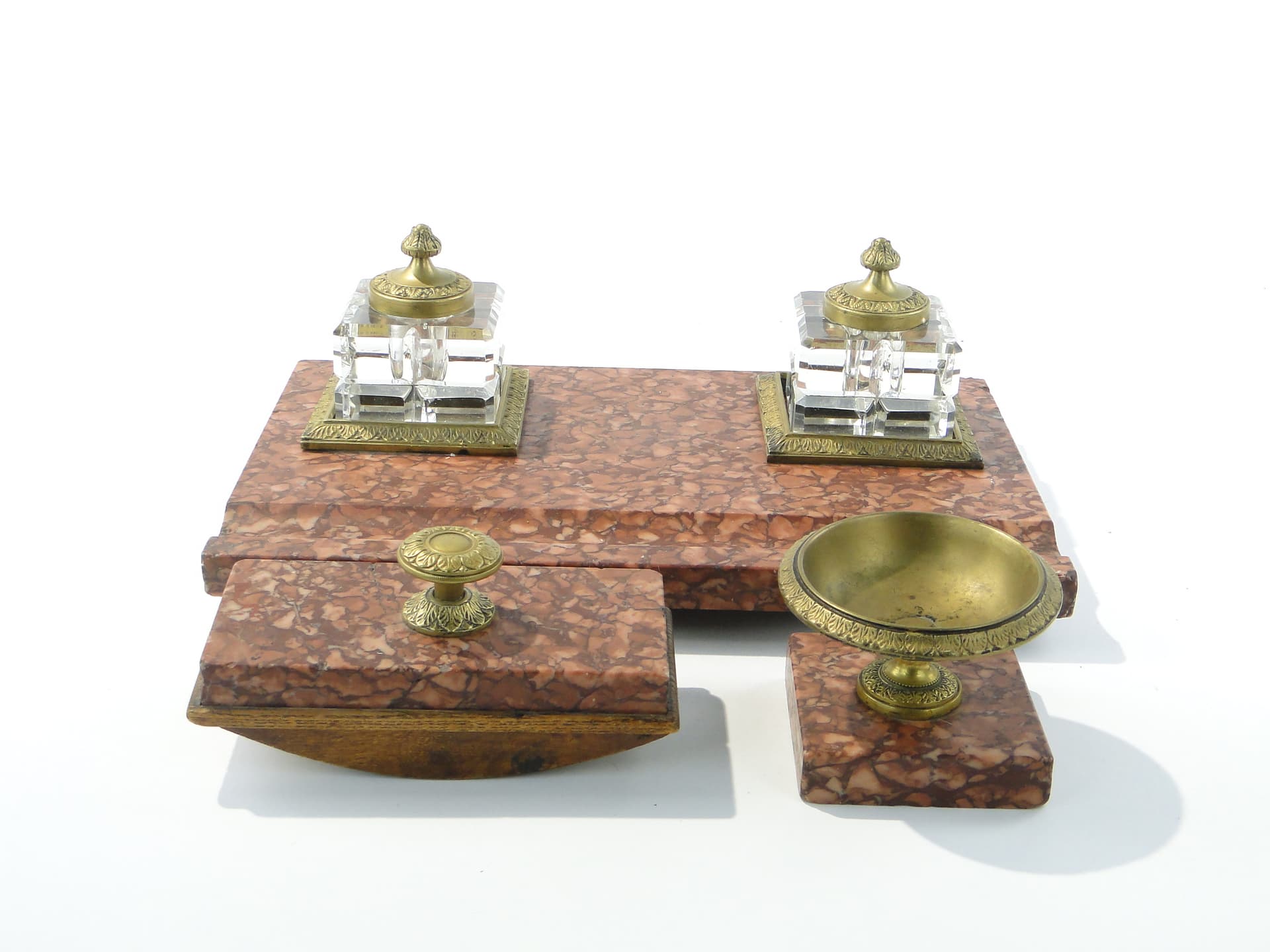 Empire desk set, red marble, crystal, gilt bronze, early 20th century - 349971