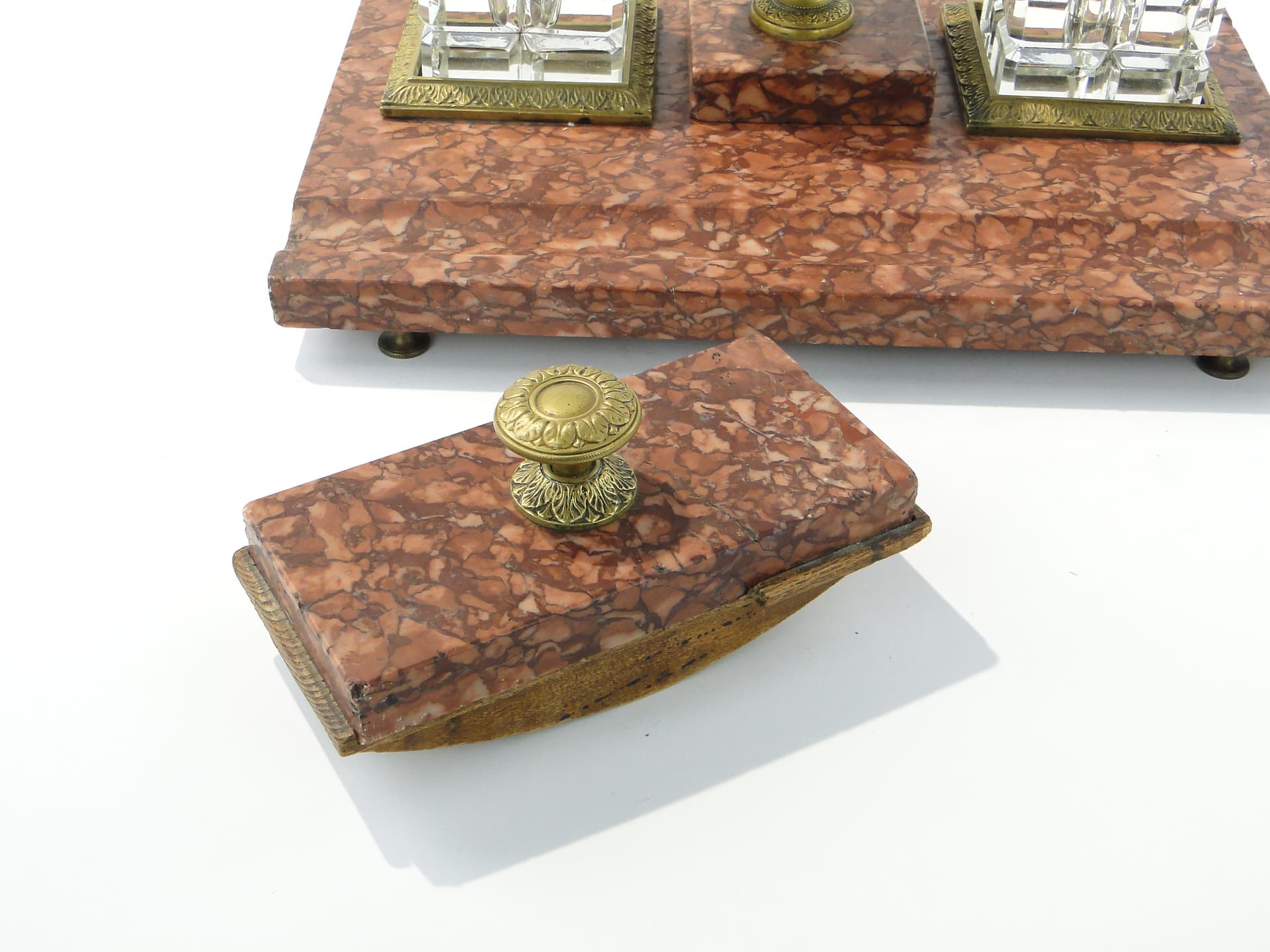 Empire desk set, red marble, crystal, gilt bronze, early 20th century - 349972