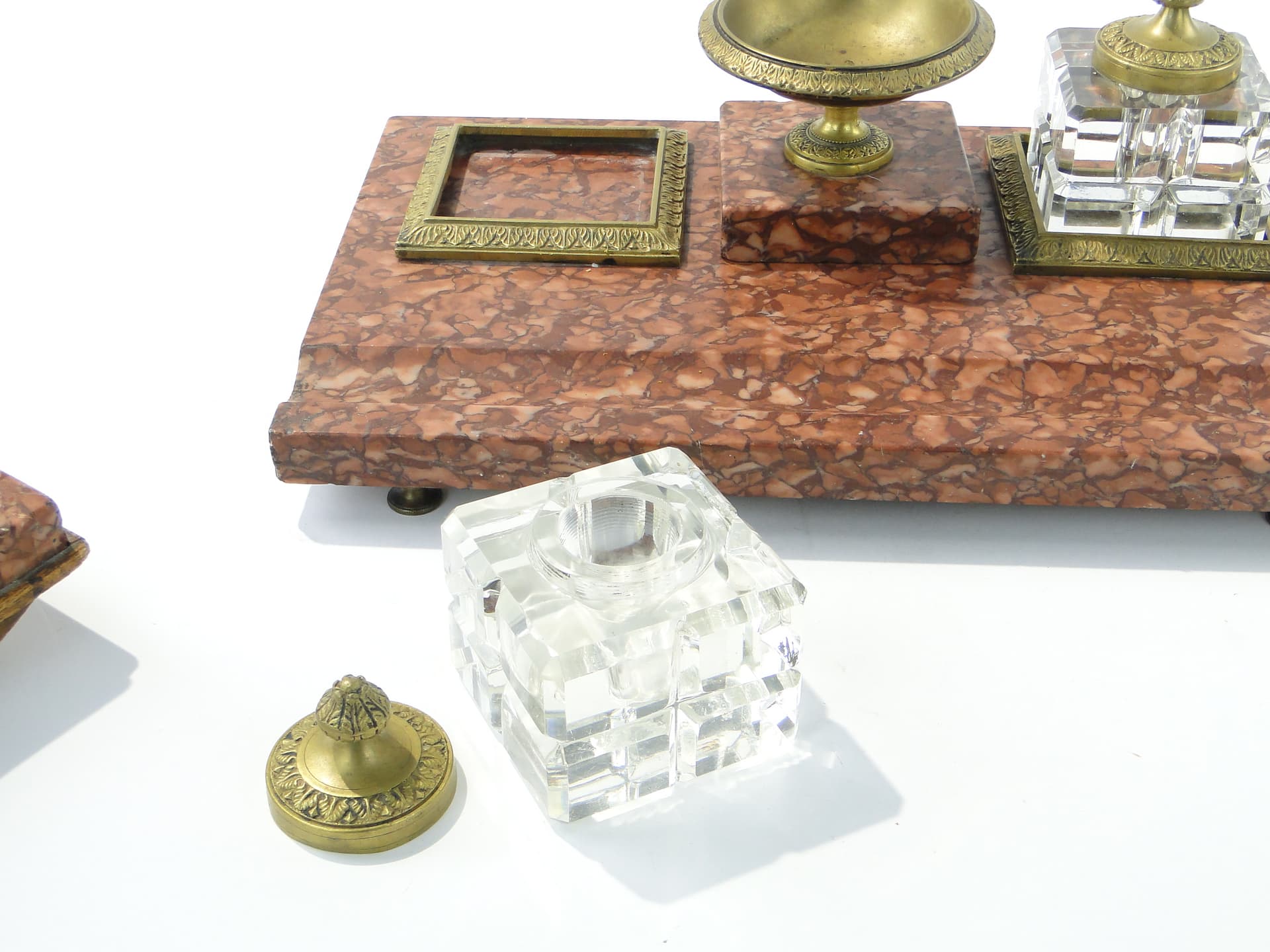 Empire desk set, red marble, crystal, gilt bronze, early 20th century - 349969