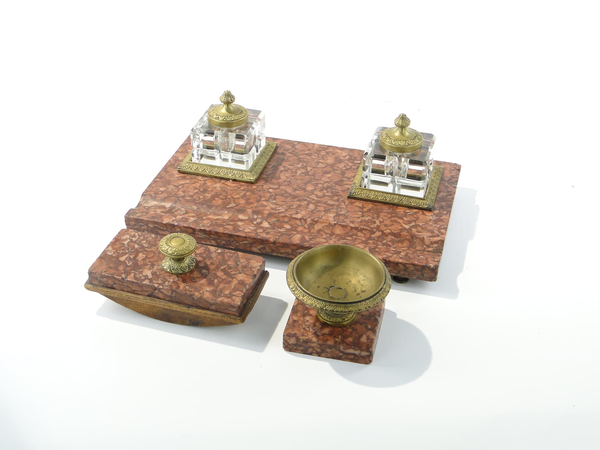 Empire desk set, red marble, crystal, gilt bronze, early 20th century - 349978