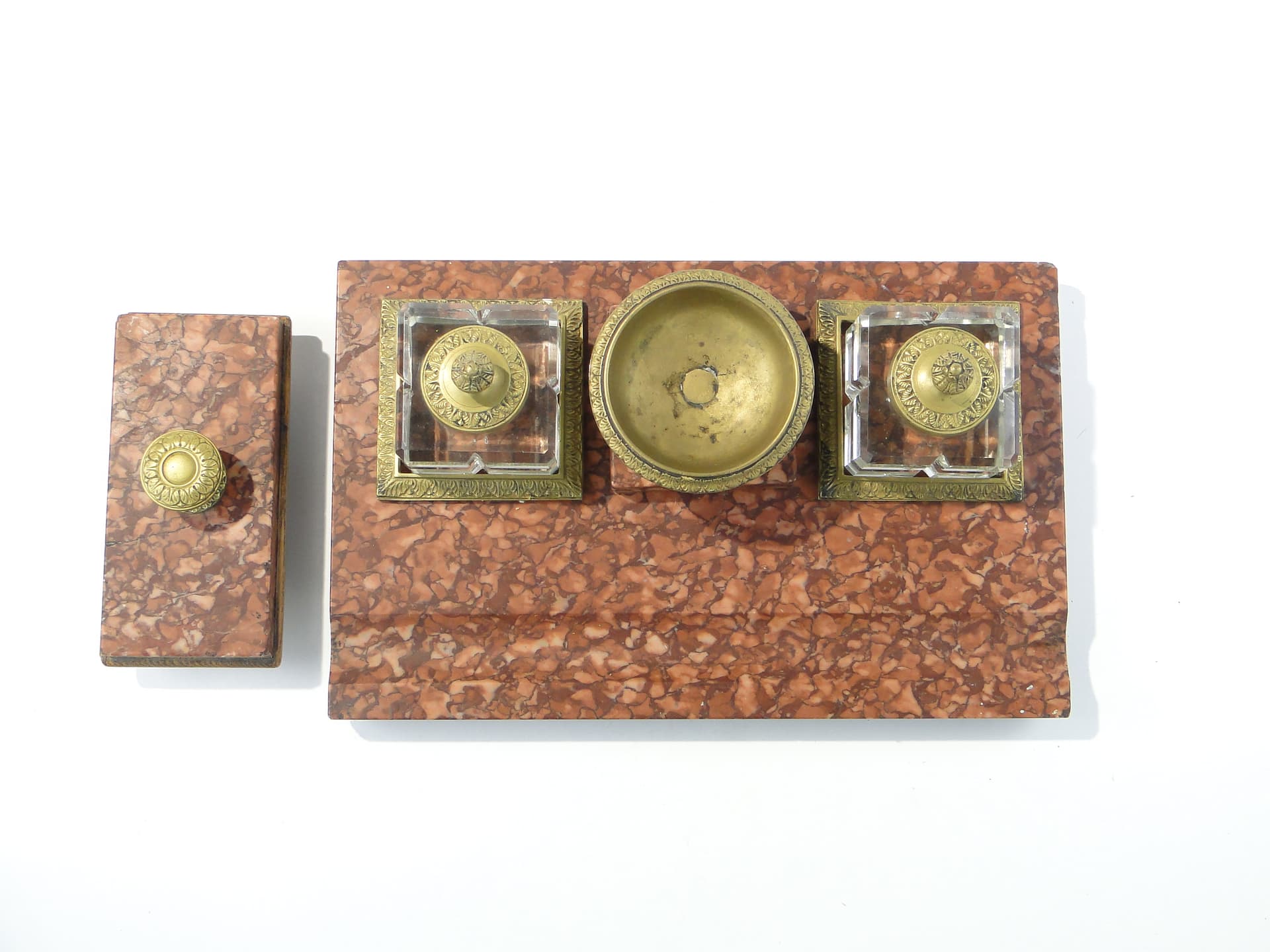 Empire desk set, red marble, crystal, gilt bronze, early 20th century - 349976