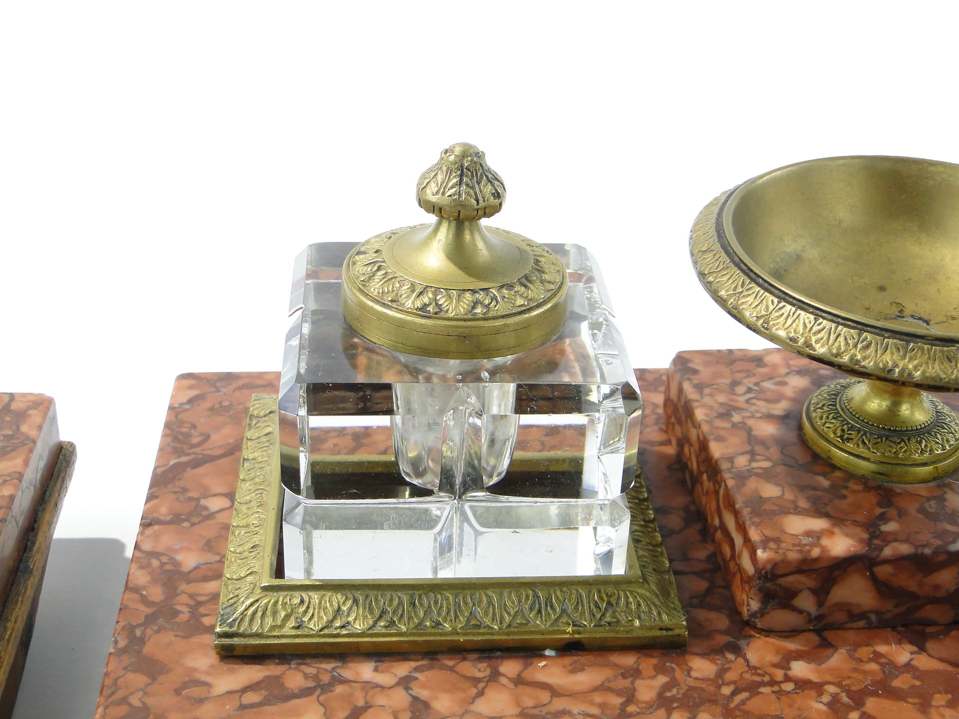 Empire desk set, red marble, crystal, gilt bronze, early 20th century - 349975