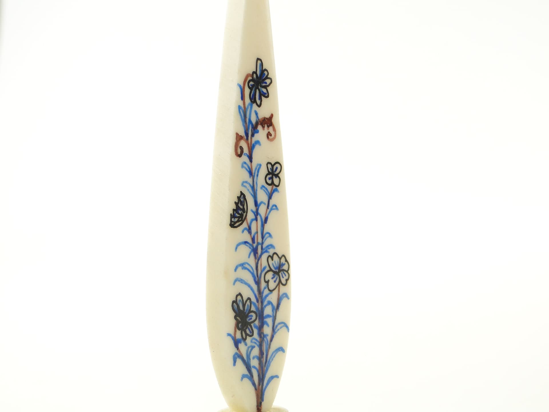 Attar Perfume Bottle, beige blue black brown, bone cork, Iran, 1920s - 349979