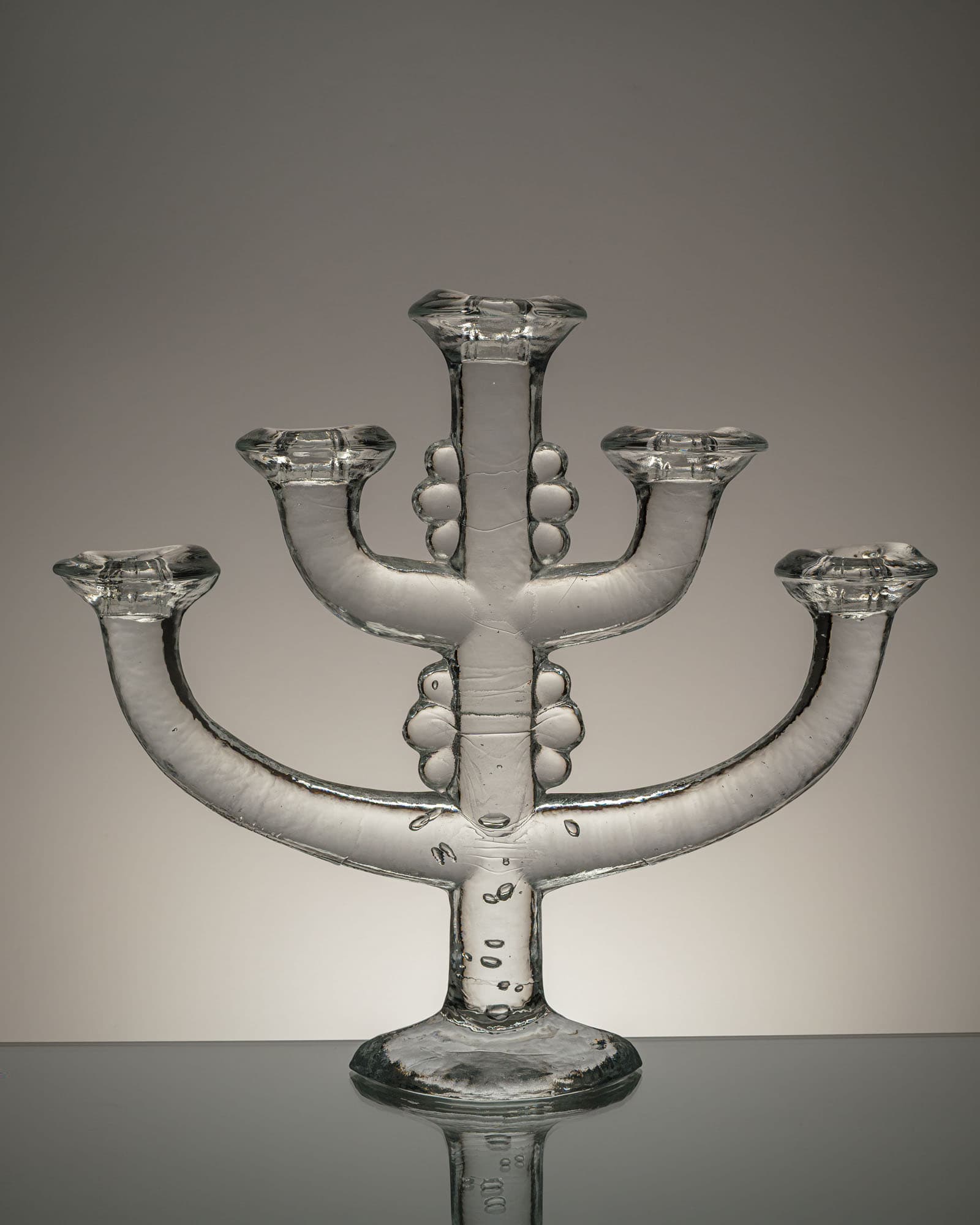 Five-armed candlestick, transparent glass, by S. Gellerstedt, Pukeberg, Sweden, 1970s - 350036
