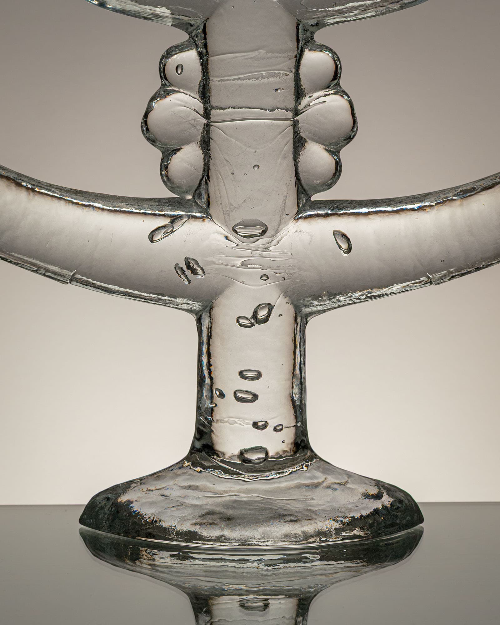 Five-armed candlestick, transparent glass, by S. Gellerstedt, Pukeberg, Sweden, 1970s - 350039