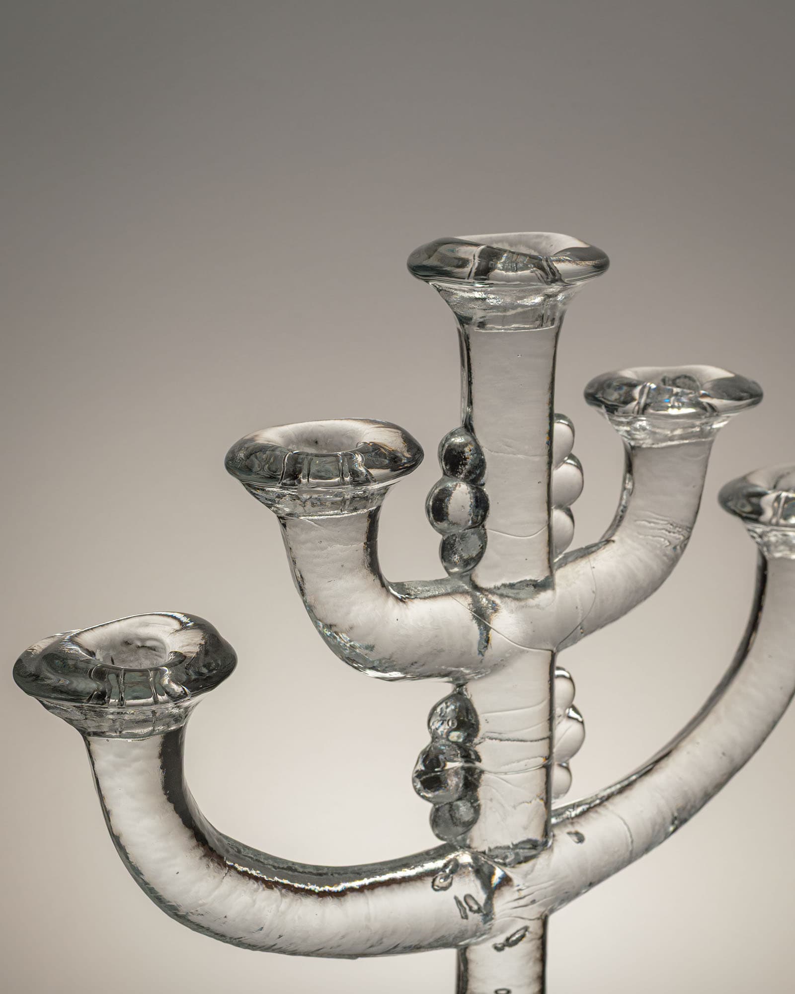 Five-armed candlestick, transparent glass, by S. Gellerstedt, Pukeberg, Sweden, 1970s - 350038