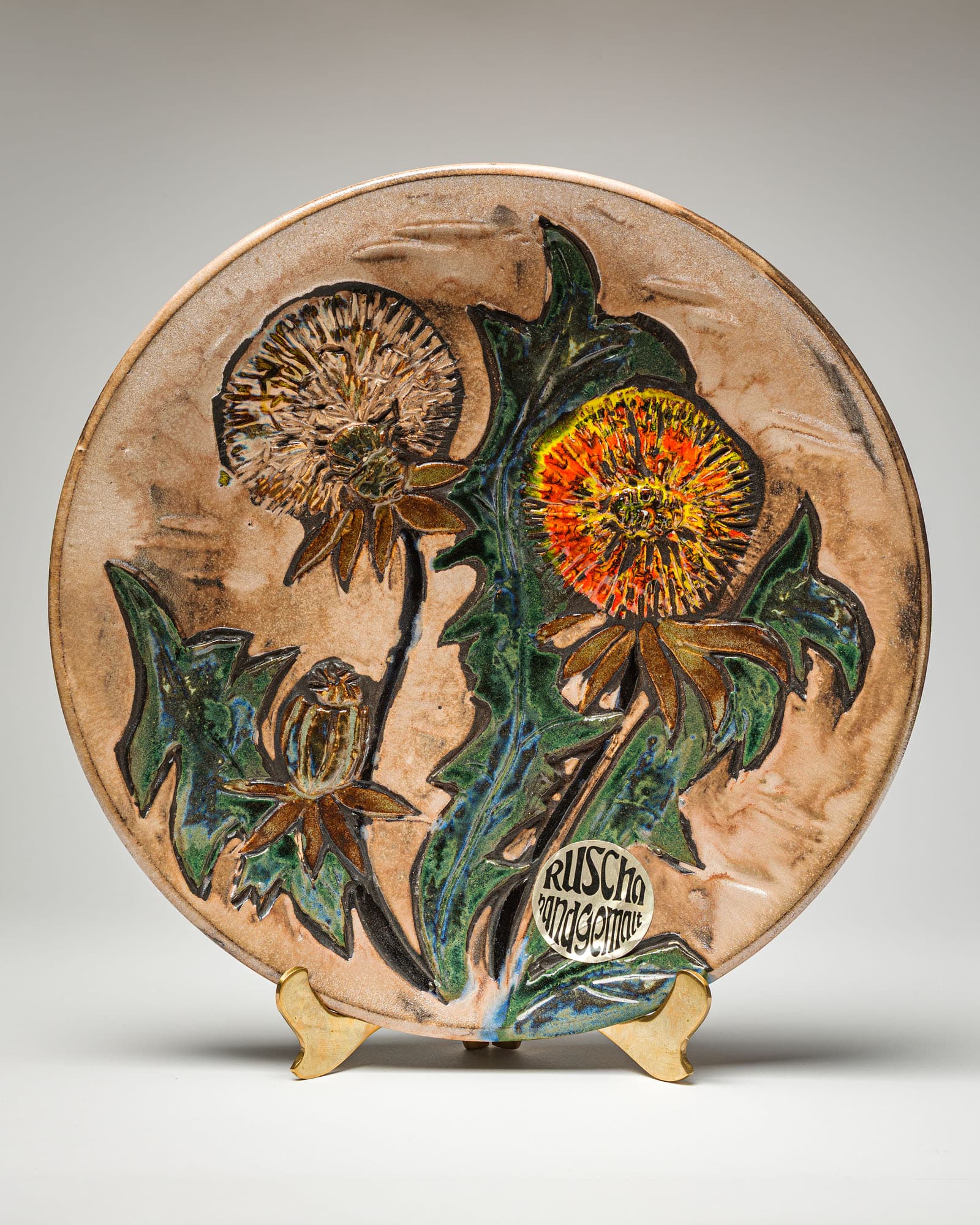 Wall Plate Ruscha, beige ceramic, Germany, 1970s - 350043