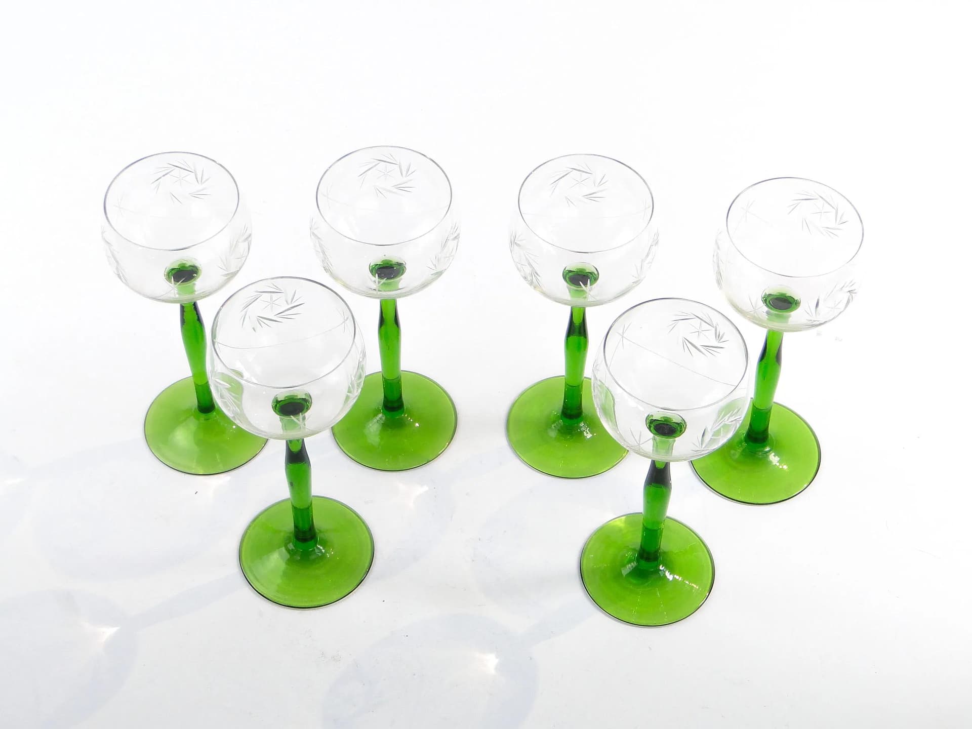 Green and Clear Crystal Wine Glasses, VEB Glaswerk Olbernhau, East Germany, 1970s - 26038