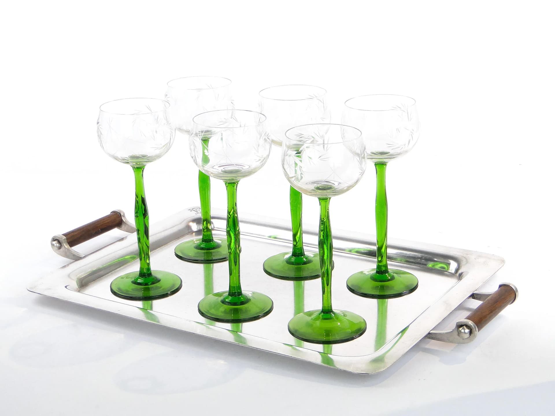 Green and Clear Crystal Wine Glasses, VEB Glaswerk Olbernhau, East Germany, 1970s - 26039