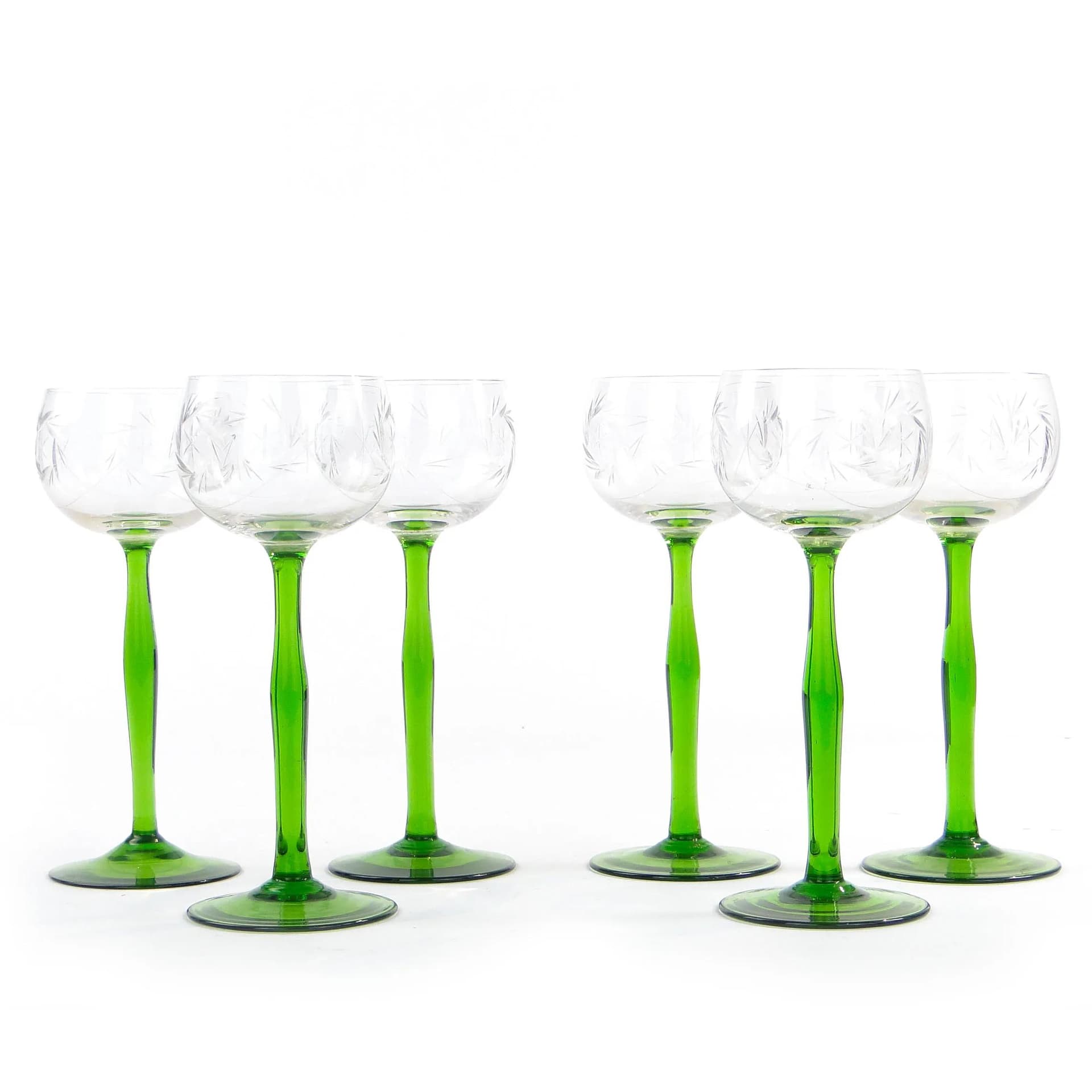 Green and Clear Crystal Wine Glasses, VEB Glaswerk Olbernhau, East Germany, 1970s - 26036