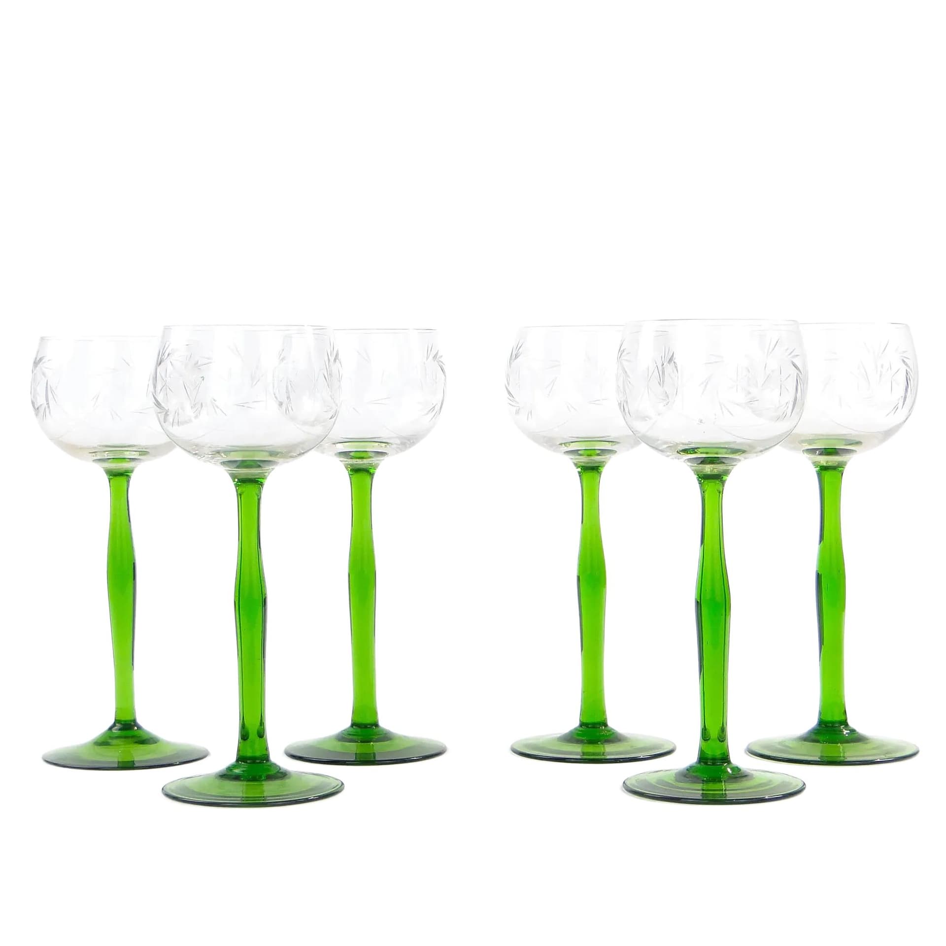 Green and Clear Crystal Wine Glasses, VEB Glaswerk Olbernhau, East Germany, 1970s